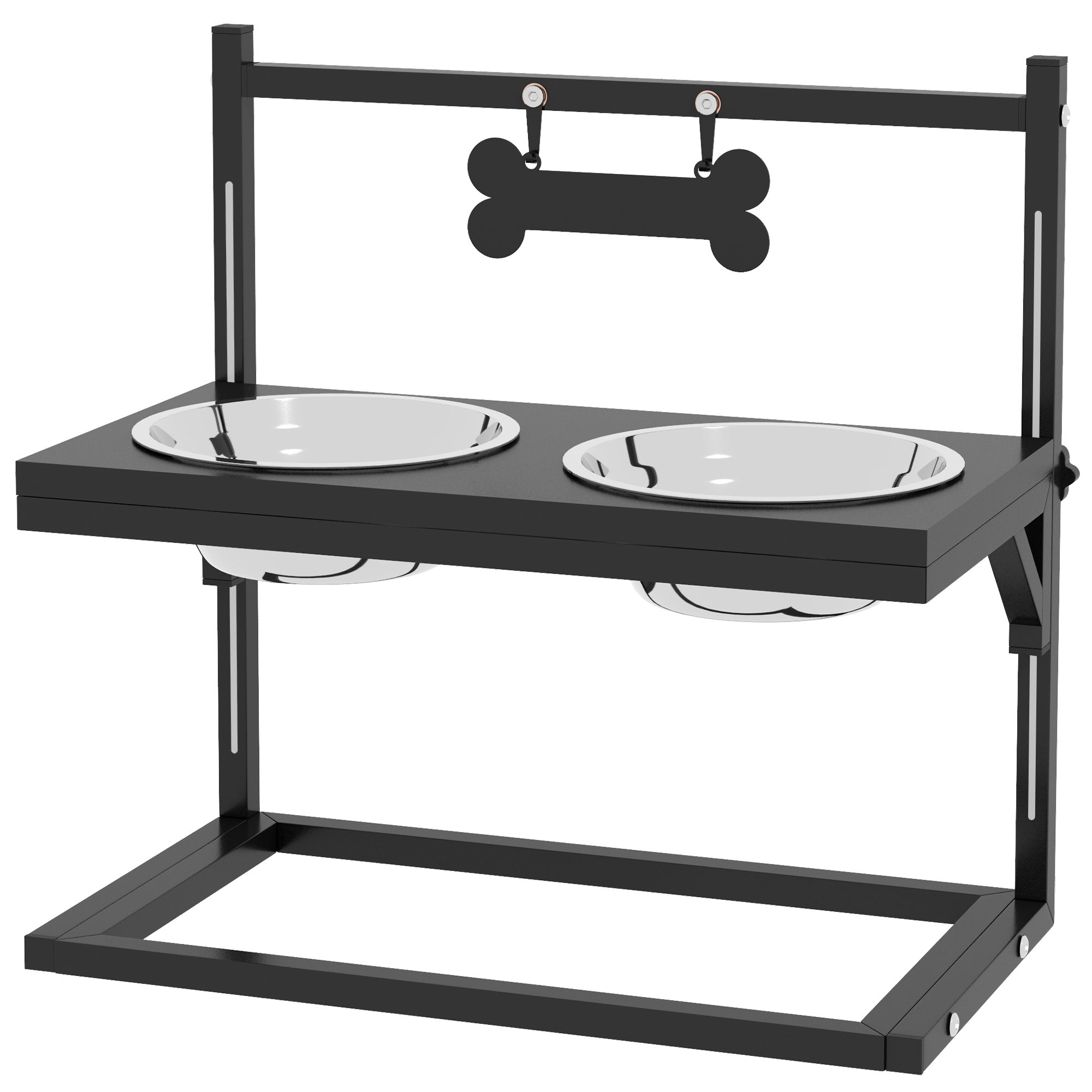 PawHut Raised Dog Bowl, Elevated Dog Bowl with Adjustable Height Stand, 2 Stainless Steel Bowls, for Small Medium Large Dogs - Black