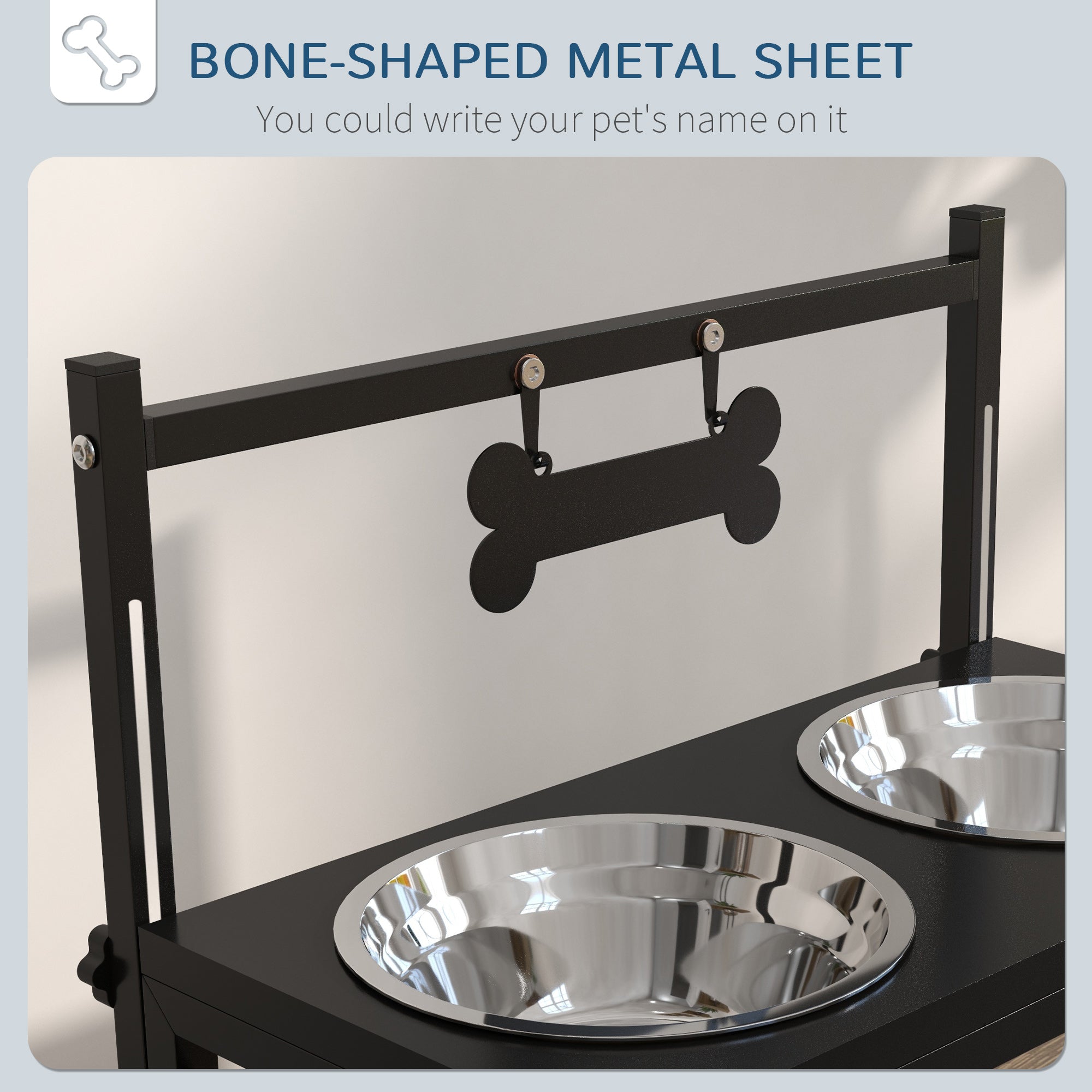 PawHut Raised Dog Bowl, Elevated Dog Bowl with Adjustable Height Stand, 2 Stainless Steel Bowls, for Small Medium Large Dogs - Black