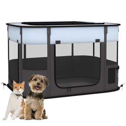 PawHut Dog Pen, Pet Playpen, Portable Foldable Dog Cat Playpen Soft Dog Cage with Storage Bag for Puppies, Rabbits, Kittens, Guinea Pigs, 84 x 64 x 53cm - Grey