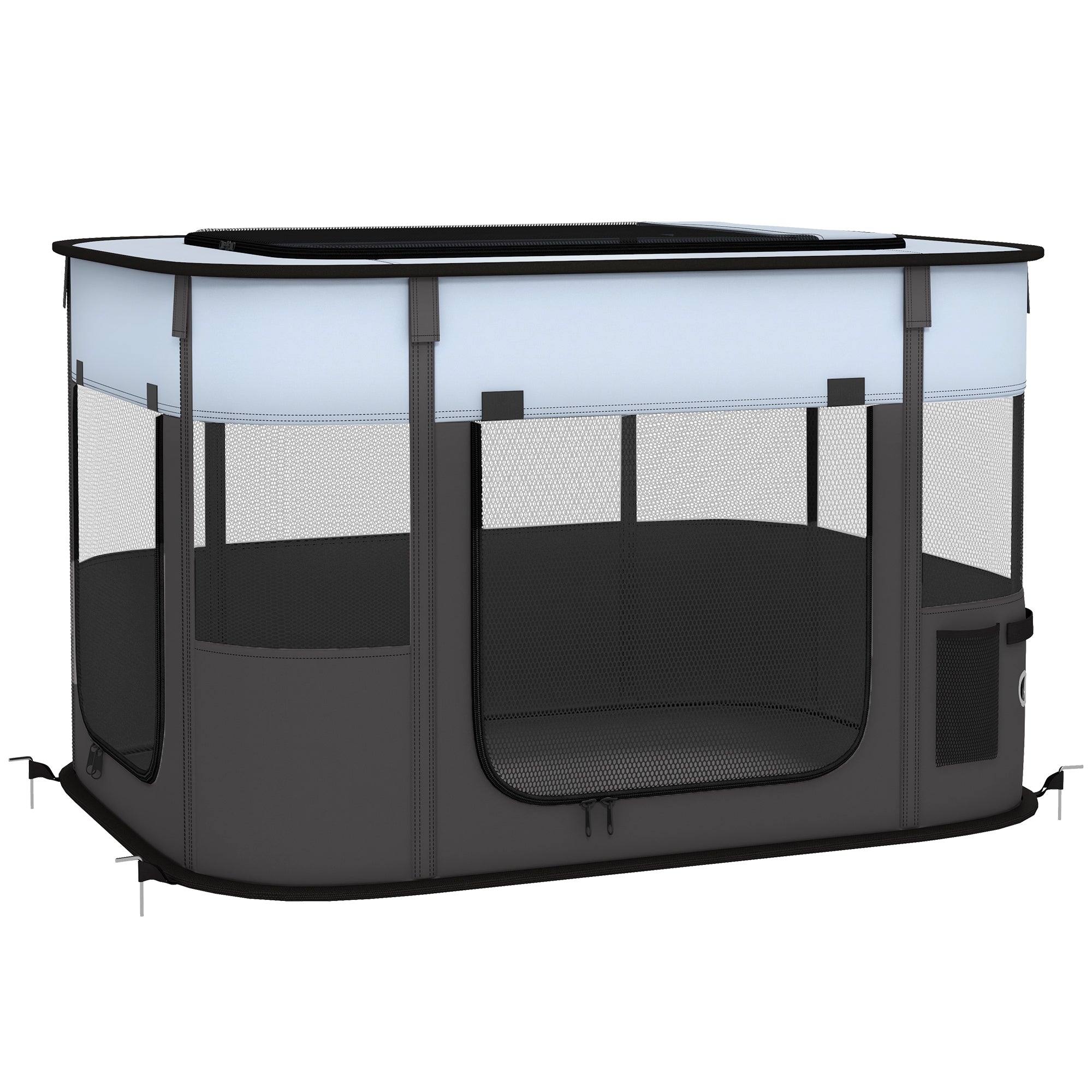 PawHut Dog Pen, Pet Playpen, Portable Foldable Dog Cat Playpen Soft Dog Cage with Storage Bag for Puppies, Rabbits, Kittens, Guinea Pigs, 84 x 64 x 53cm - Grey