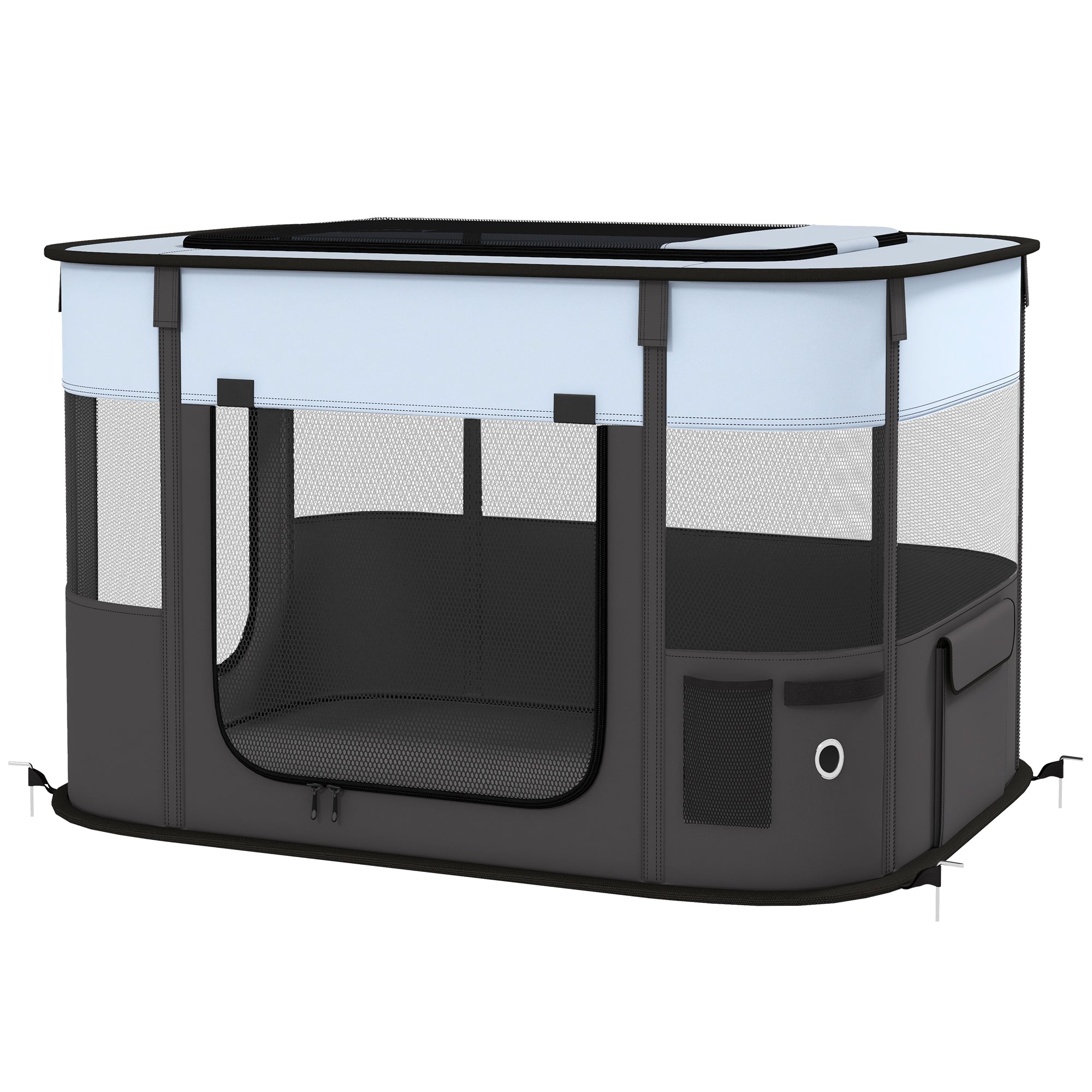 PawHut Dog Pen, Pet Playpen, Portable Foldable Dog Cat Playpen Soft Dog Cage with Storage Bag for Puppies, Rabbits, Kittens, Guinea Pigs, 84 x 64 x 53cm - Grey