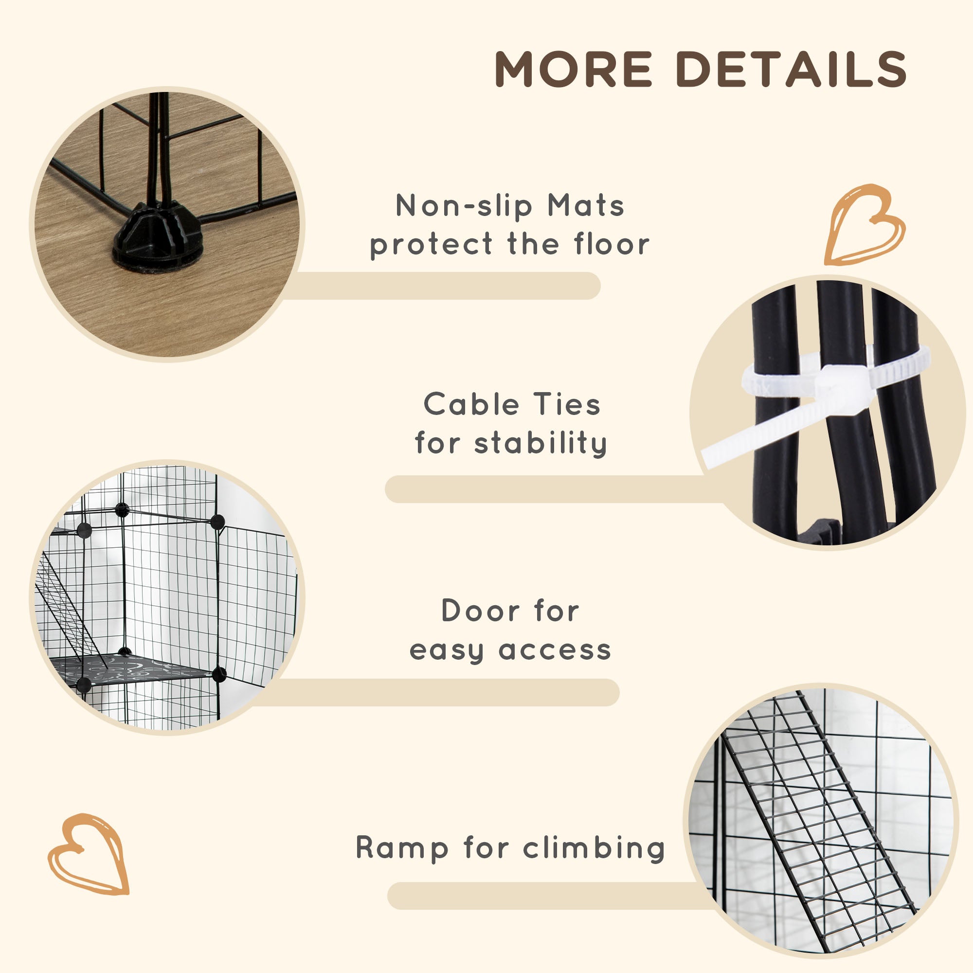 PawHut Rabbit Cage Small Animal Cage for Chinchillas, Pet Playpen with Doors Ramps, Portable Metal Wire Yard for Cats, Bunnies, 41" x 18" x 41", 31 Panels