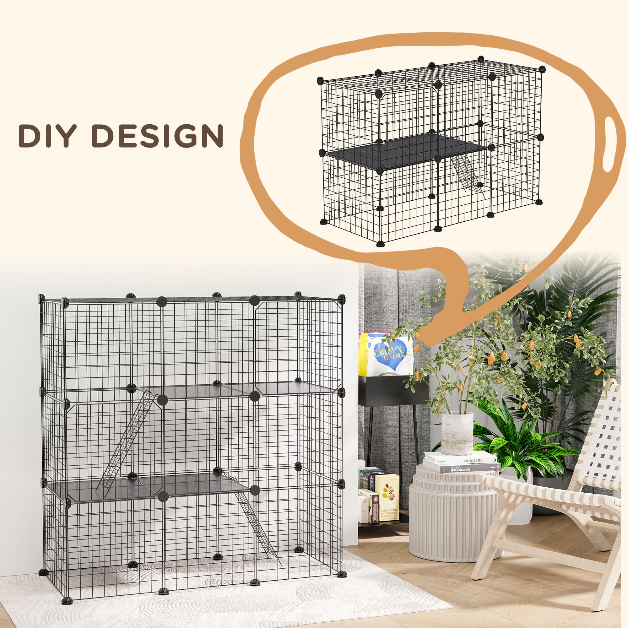 PawHut Rabbit Cage Small Animal Cage for Chinchillas, Pet Playpen with Doors Ramps, Portable Metal Wire Yard for Cats, Bunnies, 41" x 18" x 41", 31 Panels