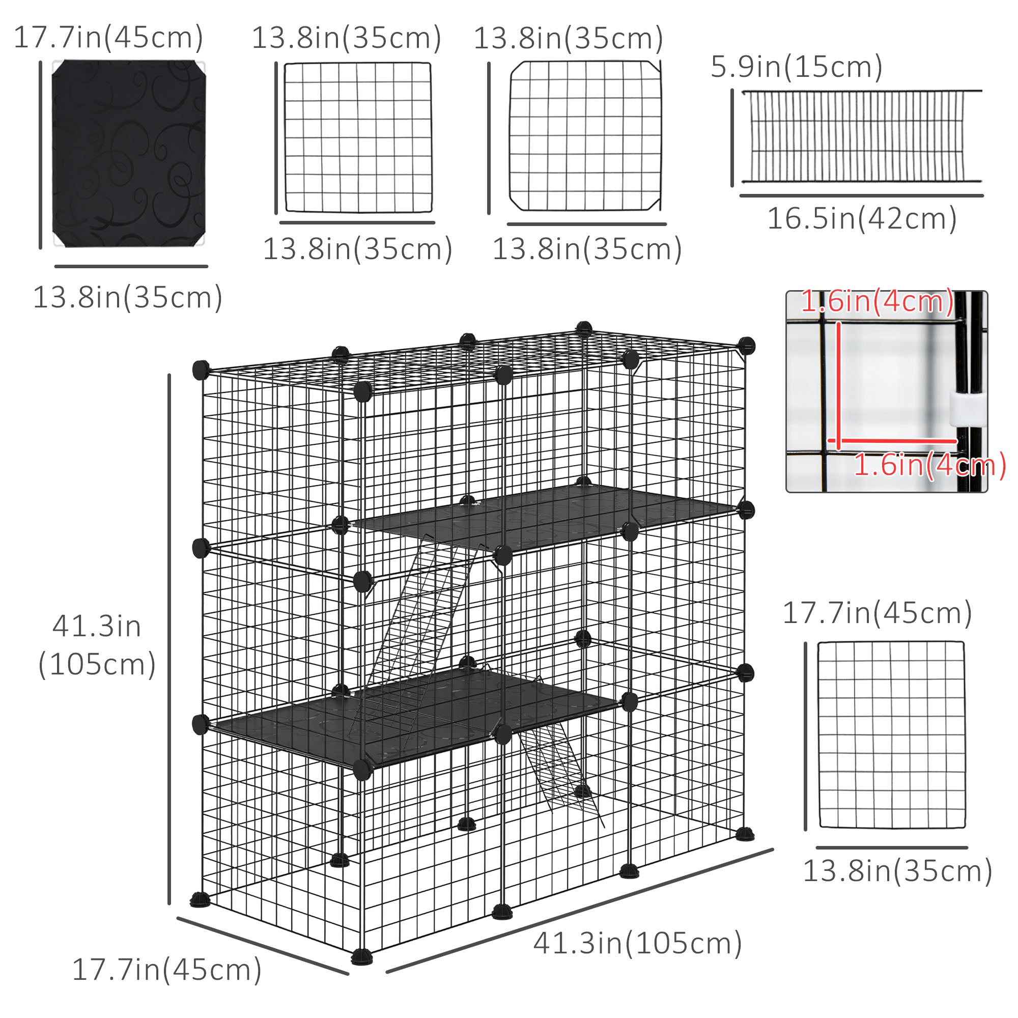 PawHut Rabbit Cage Small Animal Cage for Chinchillas, Pet Playpen with Doors Ramps, Portable Metal Wire Yard for Cats, Bunnies, 41" x 18" x 41", 31 Panels