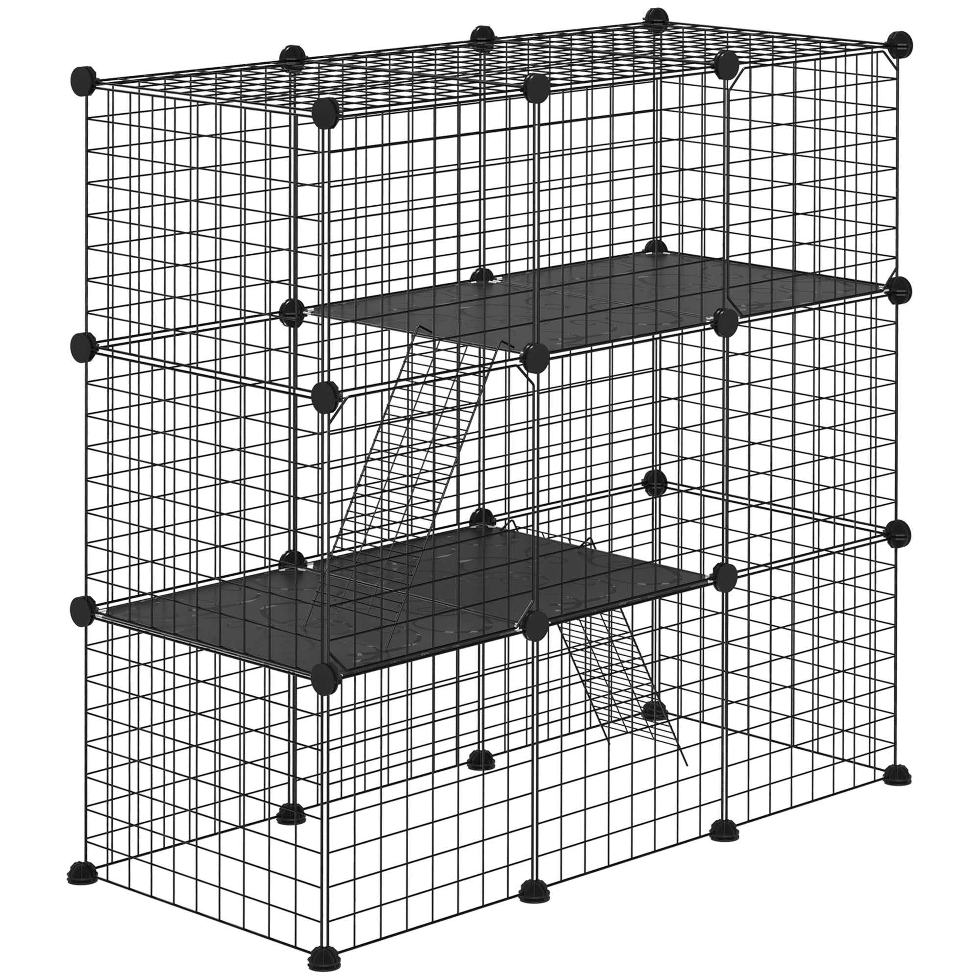 PawHut Rabbit Cage Small Animal Cage for Chinchillas, Pet Playpen with Doors Ramps, Portable Metal Wire Yard for Cats, Bunnies, 41" x 18" x 41", 31 Panels