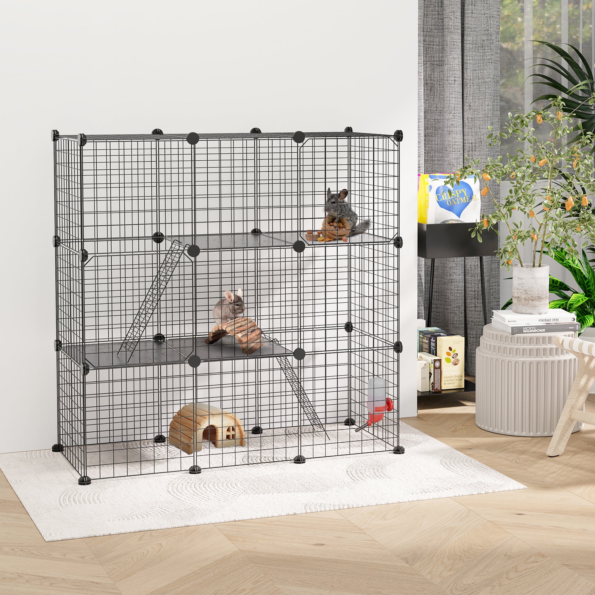 PawHut Rabbit Cage Small Animal Cage for Chinchillas, Pet Playpen with Doors Ramps, Portable Metal Wire Yard for Cats, Bunnies, 41" x 18" x 41", 31 Panels