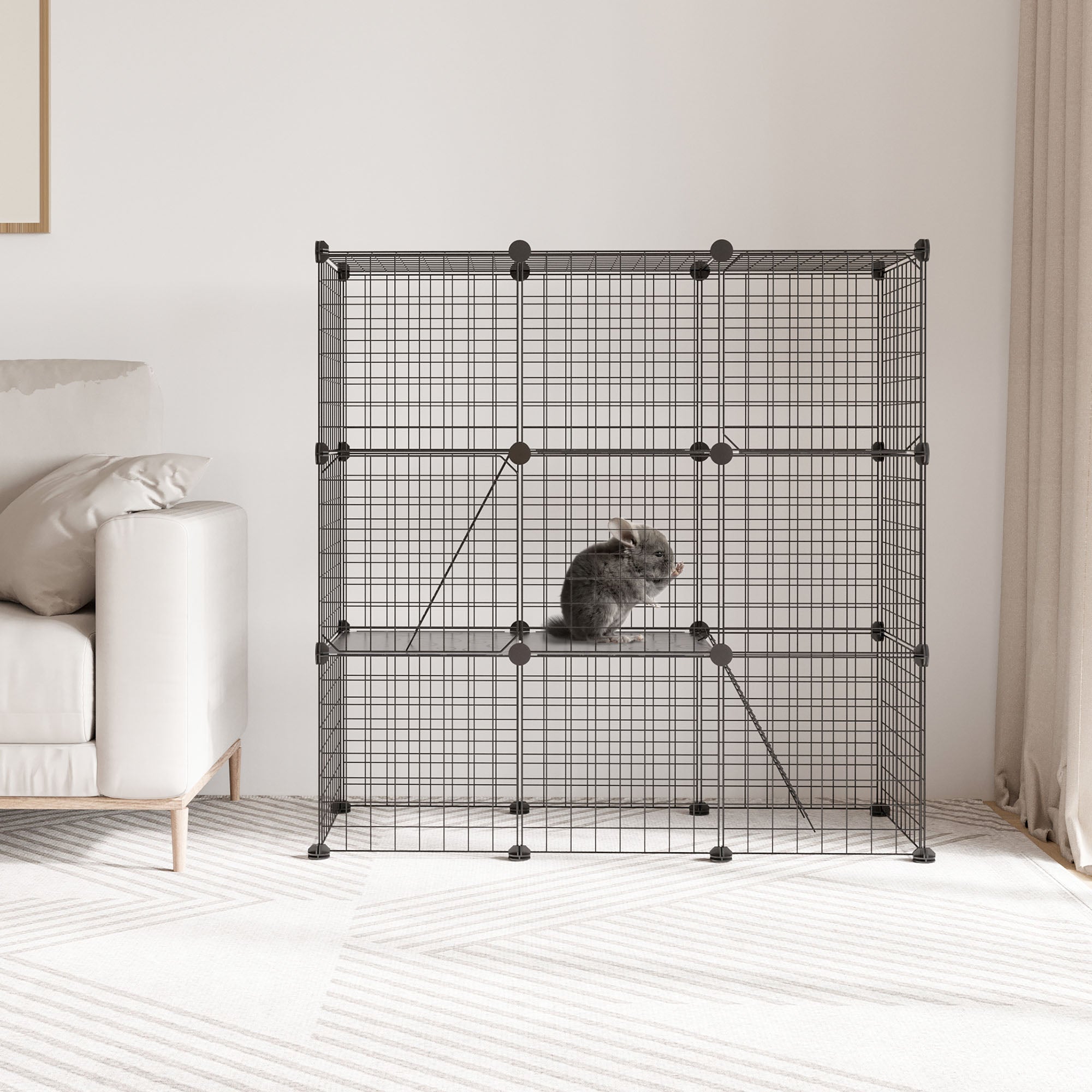 PawHut Rabbit Cage Small Animal Cage for Chinchillas, Pet Playpen with Doors Ramps, Portable Metal Wire Yard for Cats, Bunnies, 41" x 18" x 41", 31 Panels