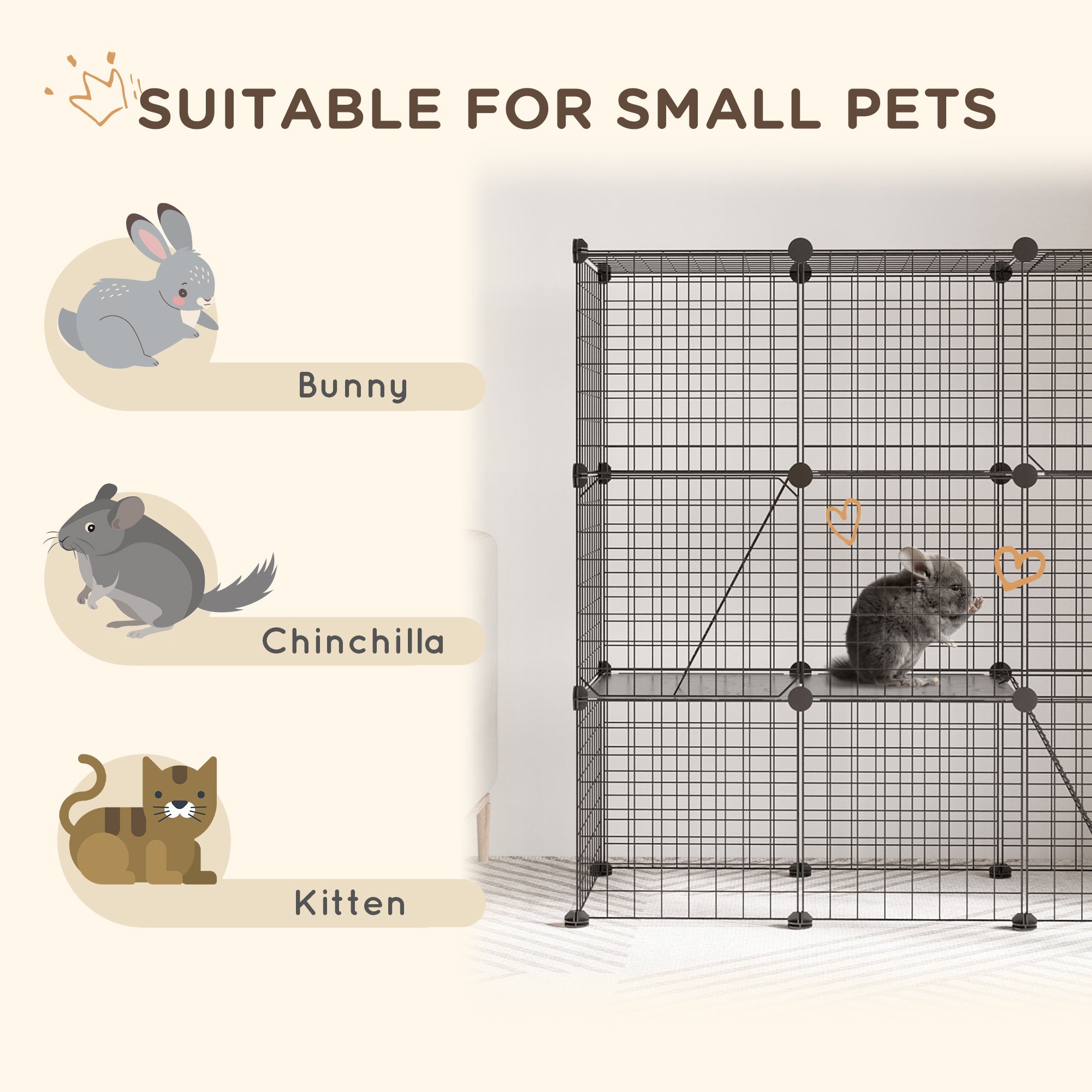 PawHut Rabbit Cage Small Animal Cage for Chinchillas, Pet Playpen with Doors Ramps, Portable Metal Wire Yard for Cats, Bunnies, 41" x 18" x 41", 31 Panels