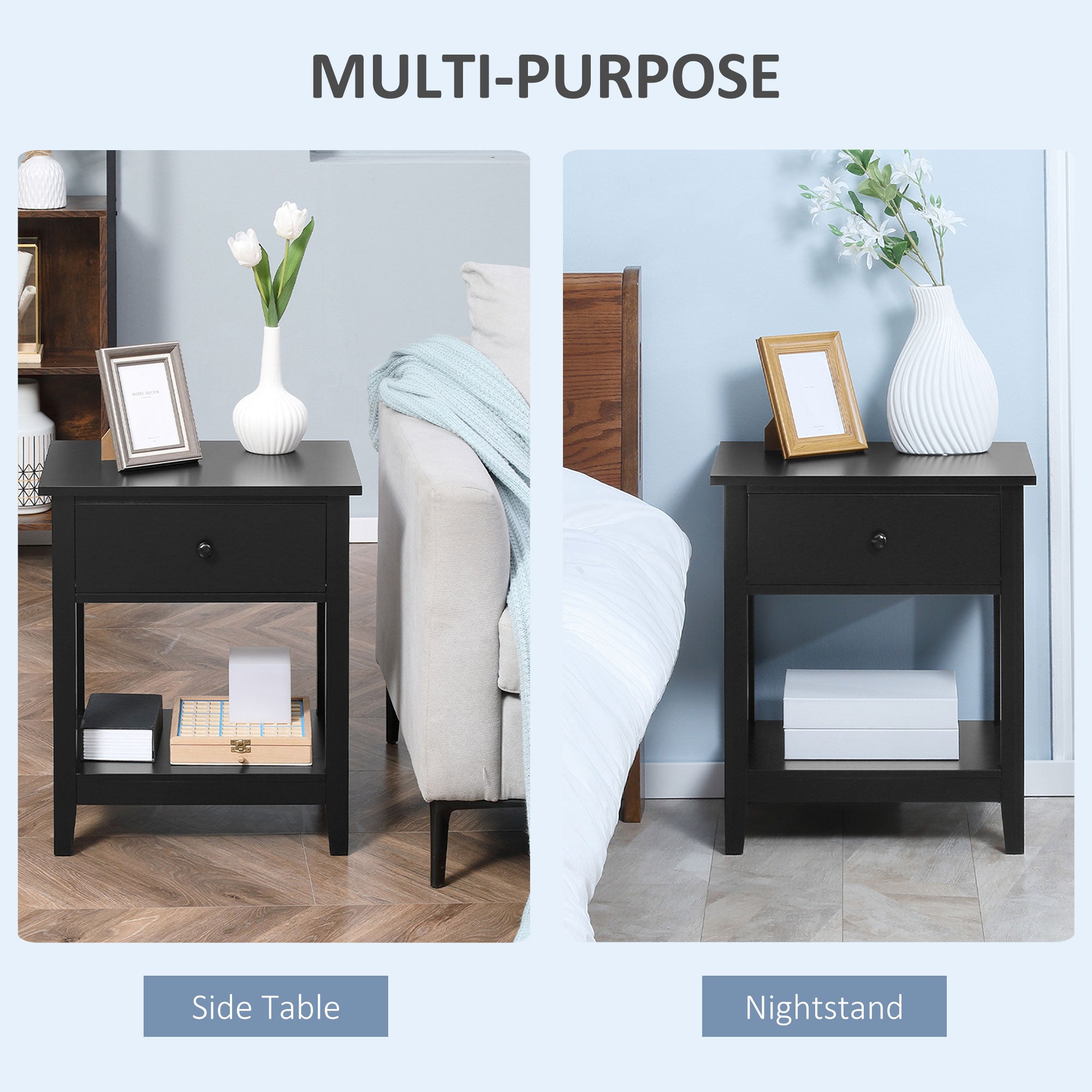 HOMCOM Modern Style Nightstand, Side Table with Drawer and Storage Shelf for Bedroom, 19.7