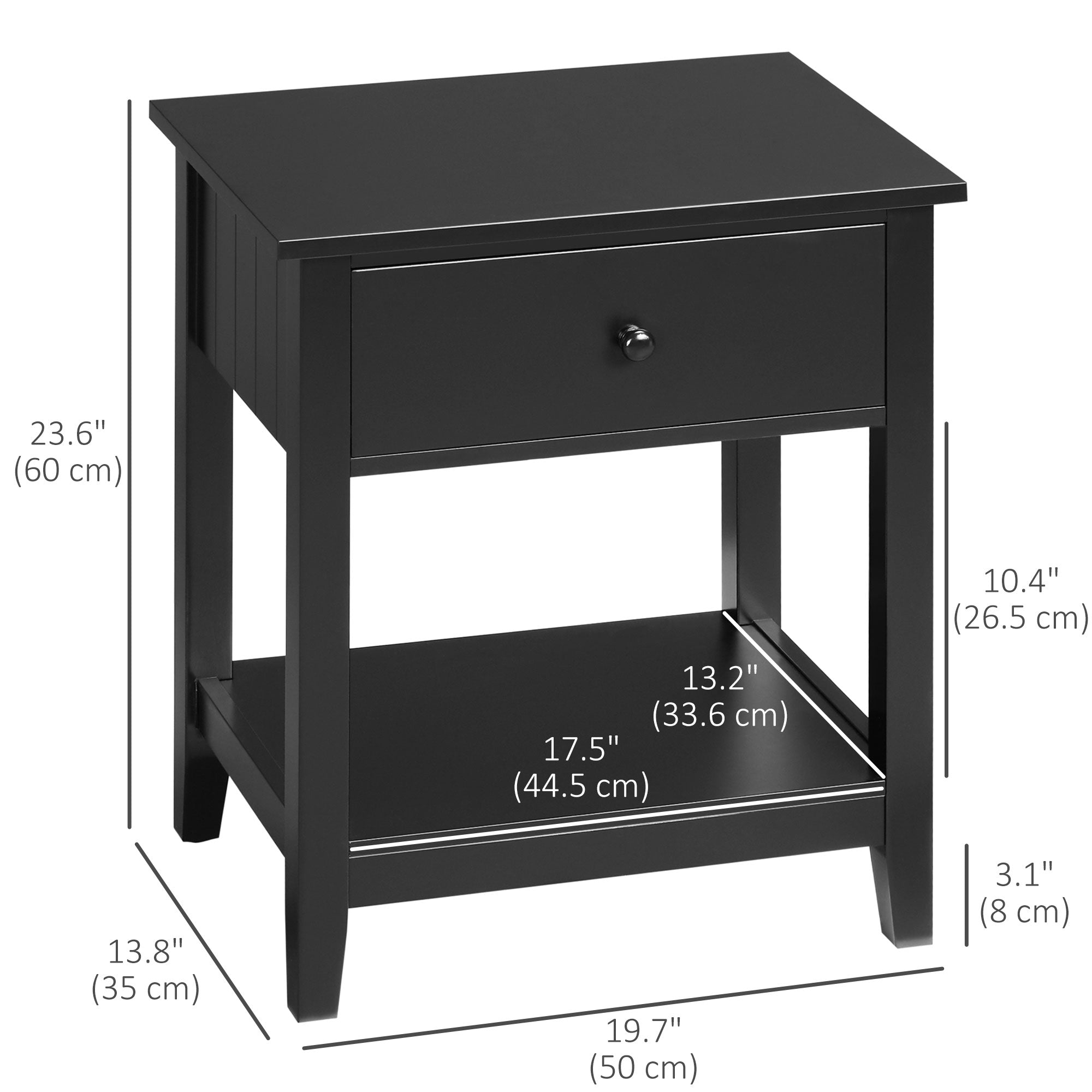 HOMCOM Modern Style Nightstand, Side Table with Drawer and Storage Shelf for Bedroom, 19.7