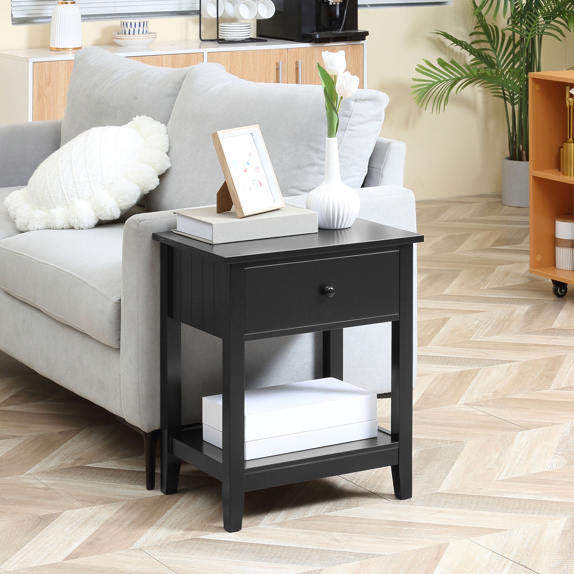 HOMCOM Modern Style Nightstand, Side Table with Drawer and Storage Shelf for Bedroom, 19.7