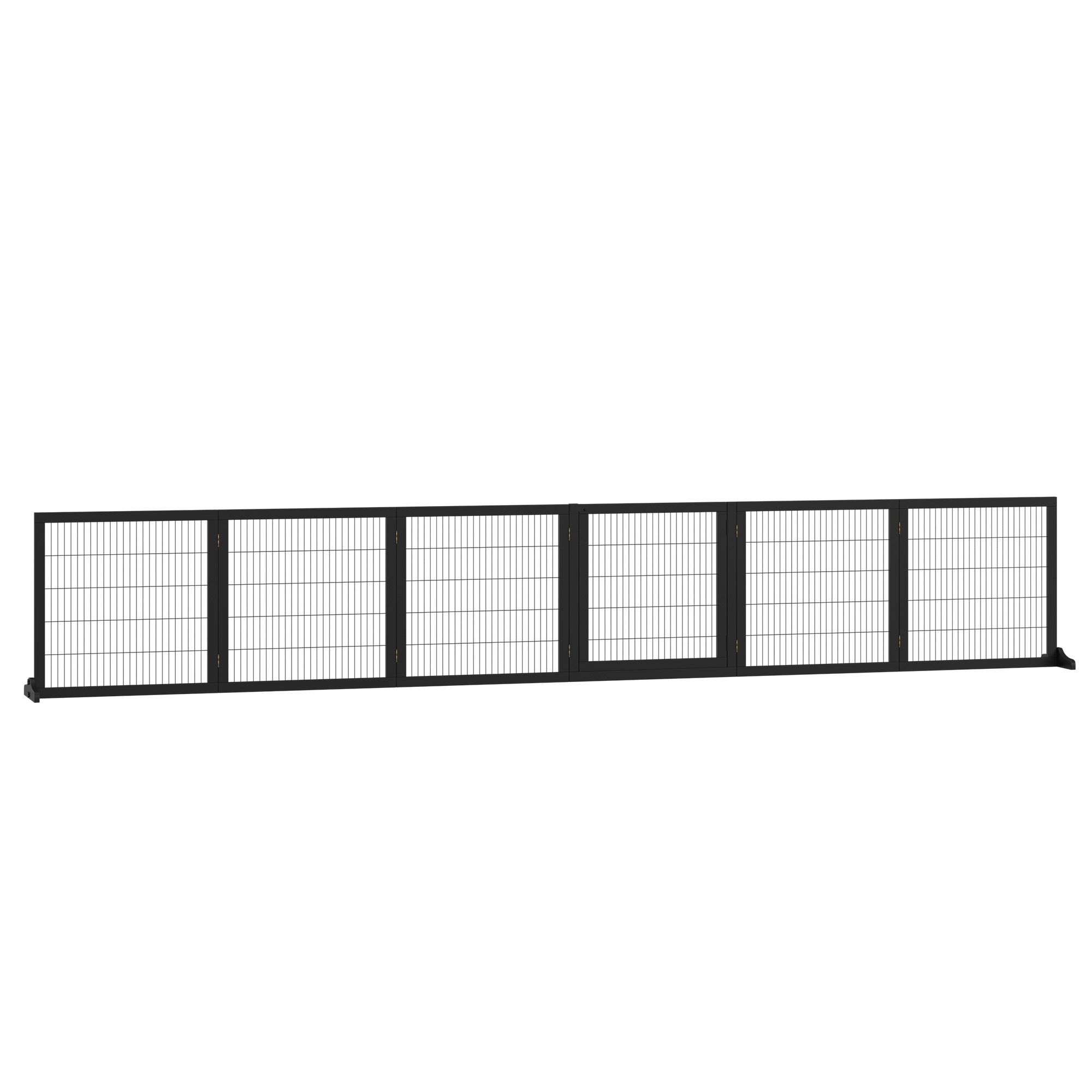 PawHut Wooden Pet Gate, Dog Safety Barrier, Freestanding Foldable Fence, w/ 6 Panels, 2 Support Feet, for House Doorway Stairs, Small & Medium Dogs, Black