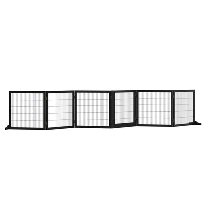 PawHut Wooden Pet Gate, Dog Safety Barrier, Freestanding Foldable Fence, w/ 6 Panels, 2 Support Feet, for House Doorway Stairs, Small & Medium Dogs, Black