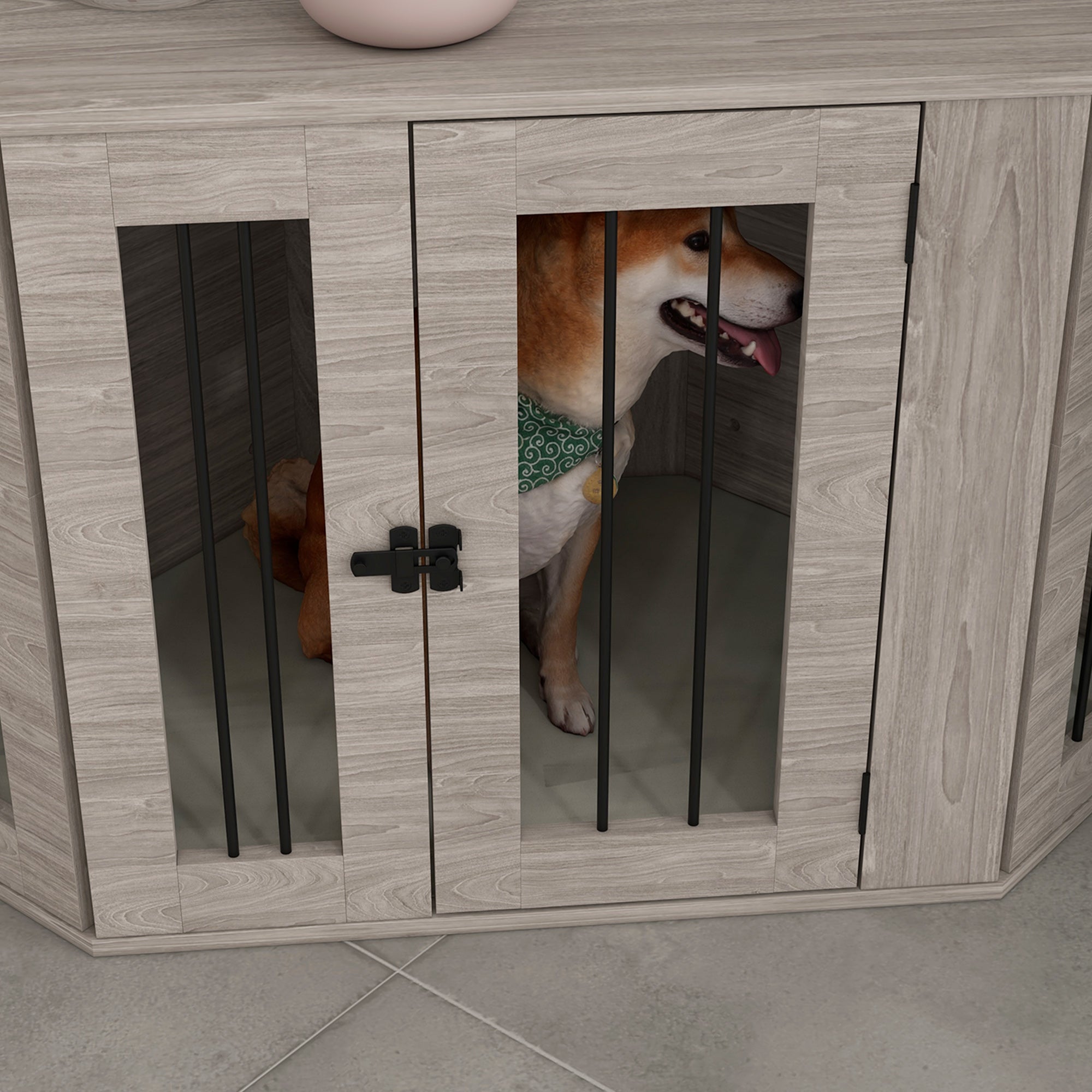 PawHut Corner Dog Crate Furniture, End Table Dog Kennel Furniture with Cushion, Pet Crate for Medium-Sized Dog Indoor Use, Walnut Brown