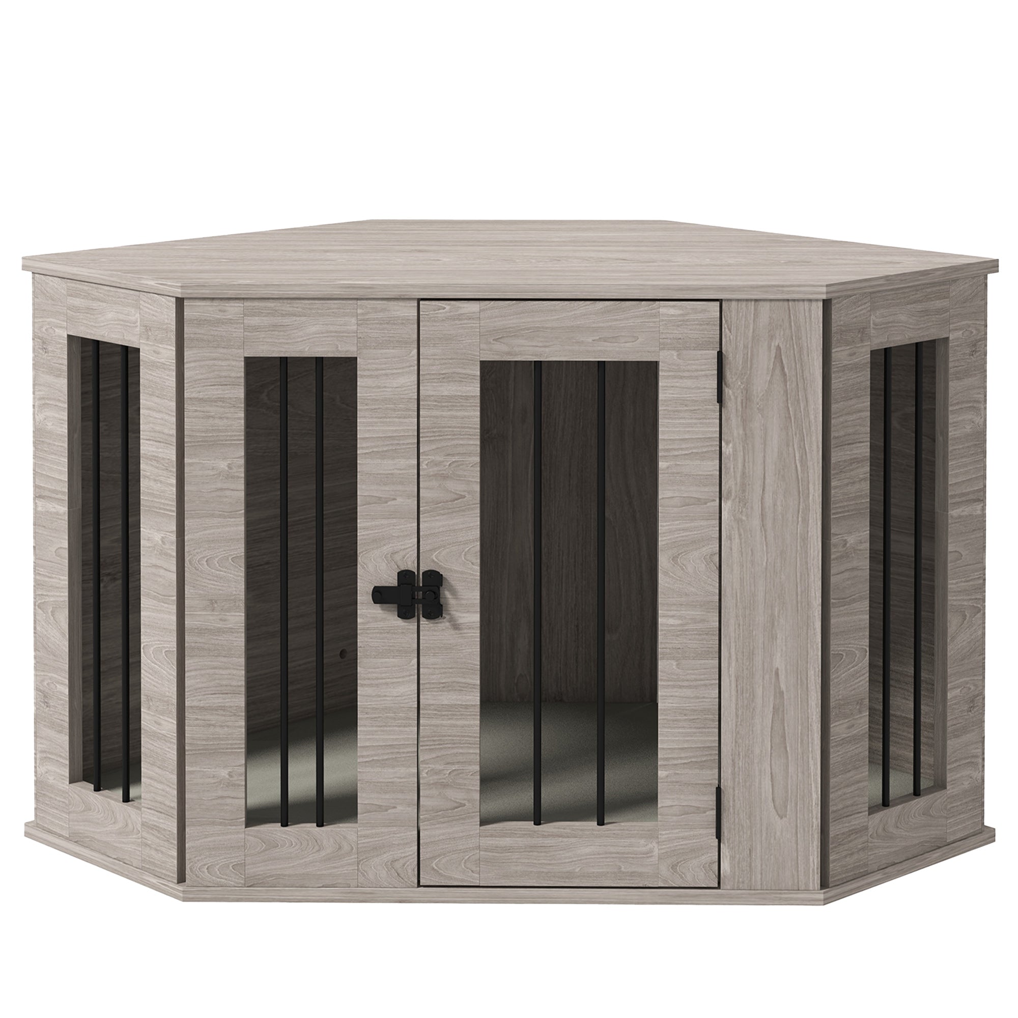 PawHut Corner Dog Crate Furniture, End Table Dog Kennel Furniture with Cushion, Pet Crate for Medium-Sized Dog Indoor Use, Walnut Brown