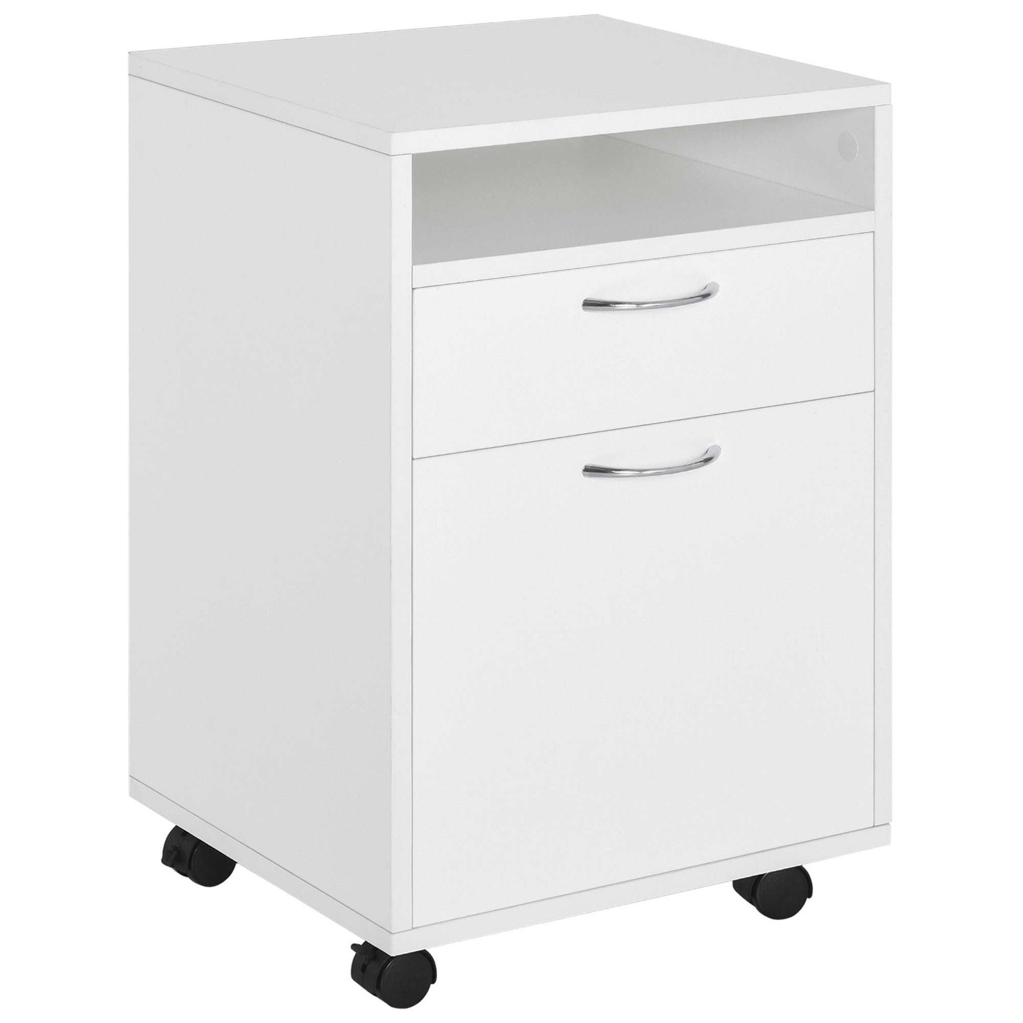 HOMCOM 24" Vertical Filing Cabinet with Drawer, Mobile File Cabinet with Wheels for Home Office, White