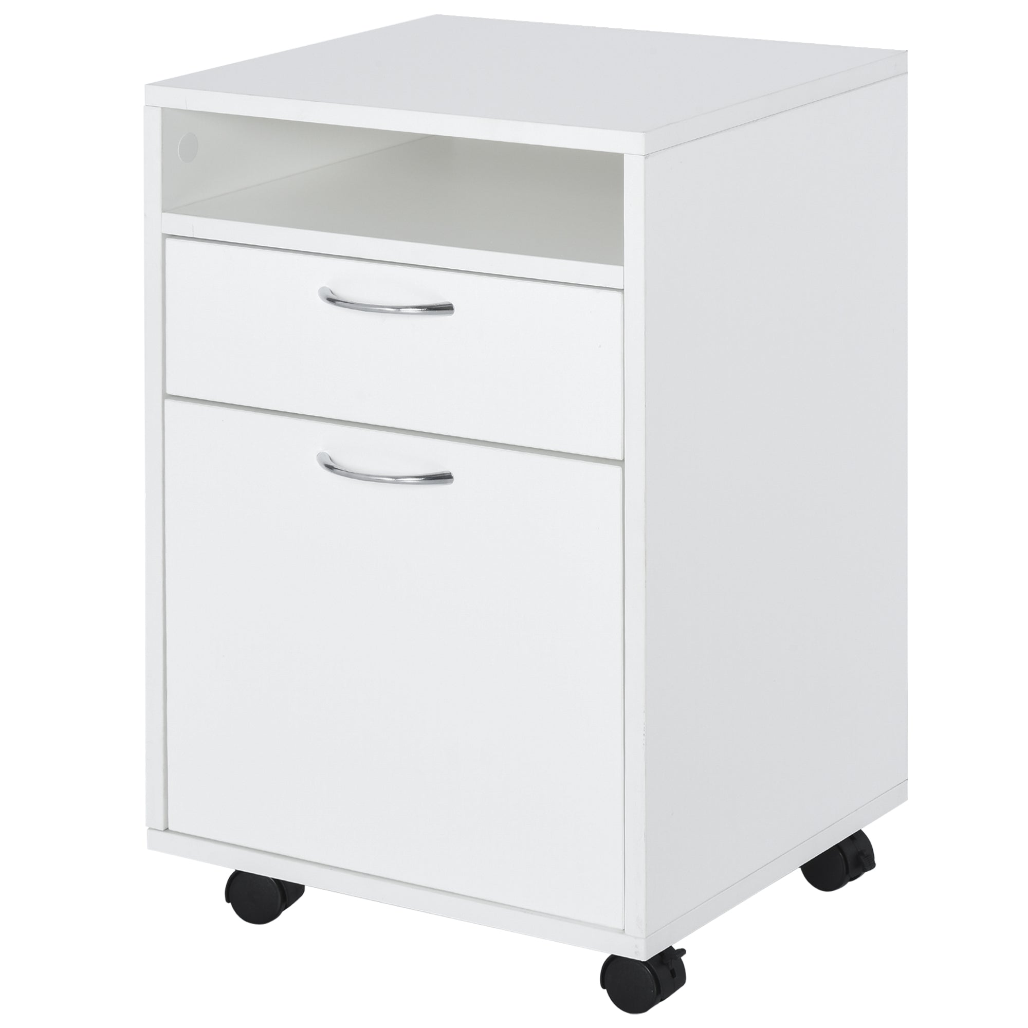 HOMCOM 24" Vertical Filing Cabinet with Drawer, Mobile File Cabinet with Wheels for Home Office, White