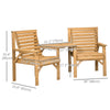 Outsunny 3Pcs Outdoor Bench Set, 2 Garden Benches Coffee Table and Umbrella Hole, Patio Table and Chair Set for Garden, Backyard, Balcony, Light Brown