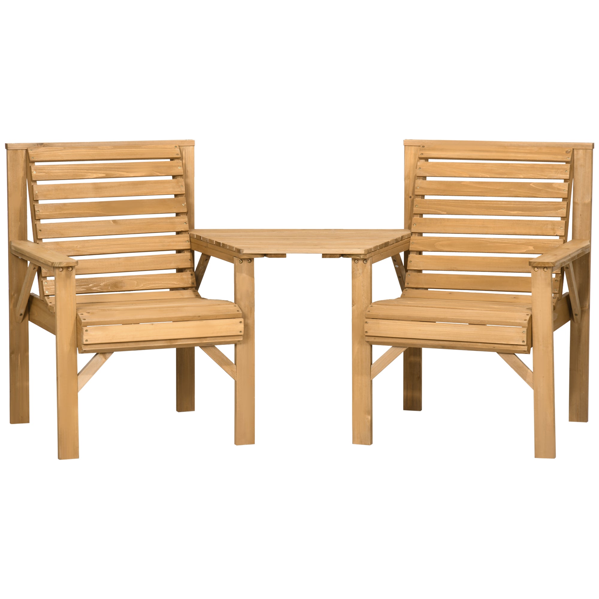 Outsunny 3Pcs Outdoor Bench Set, 2 Garden Benches Coffee Table and Umbrella Hole, Patio Table and Chair Set for Garden, Backyard, Balcony, Light Brown