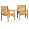 Outsunny 3Pcs Outdoor Bench Set, 2 Garden Benches Coffee Table and Umbrella Hole, Patio Table and Chair Set for Garden, Backyard, Balcony, Light Brown