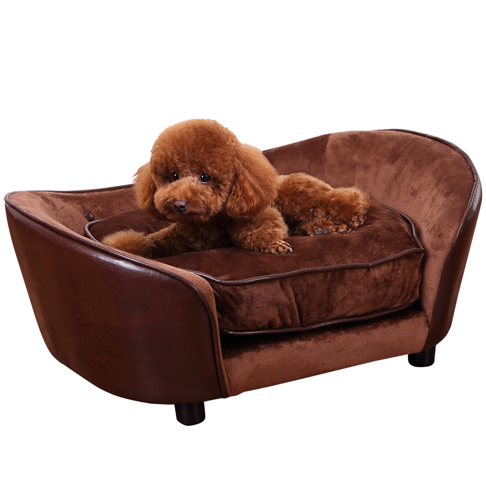 PawHut Dog Sofa Bed for Small-Sized Dogs, Pet Couch with Removable Soft Cushion, Cat Sofa Lounge with Back Pocket, Thick Sponge, Wooden Frame