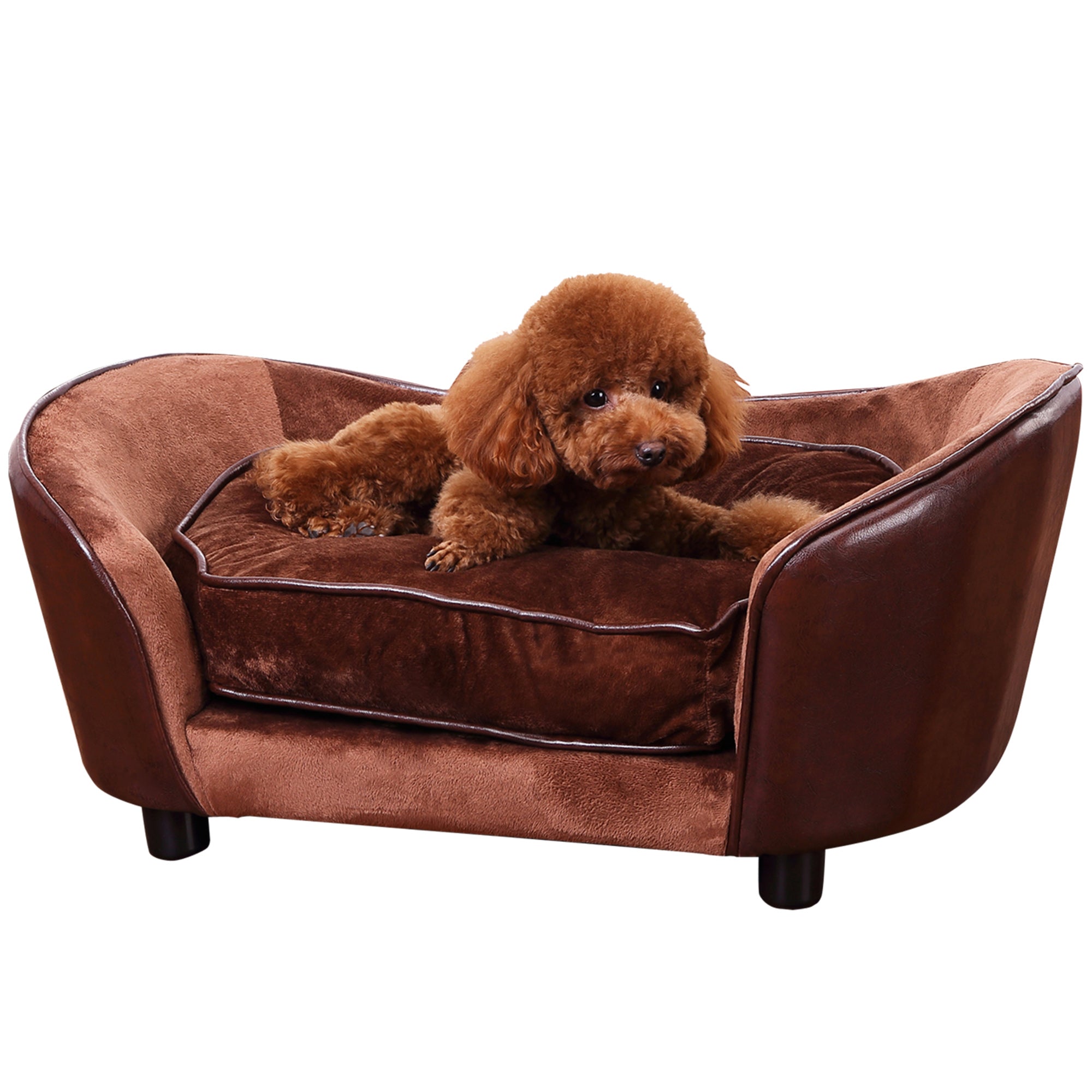PawHut Dog Sofa Bed for Small-Sized Dogs, Pet Couch with Removable Soft Cushion, Cat Sofa Lounge with Back Pocket, Thick Sponge, Wooden Frame