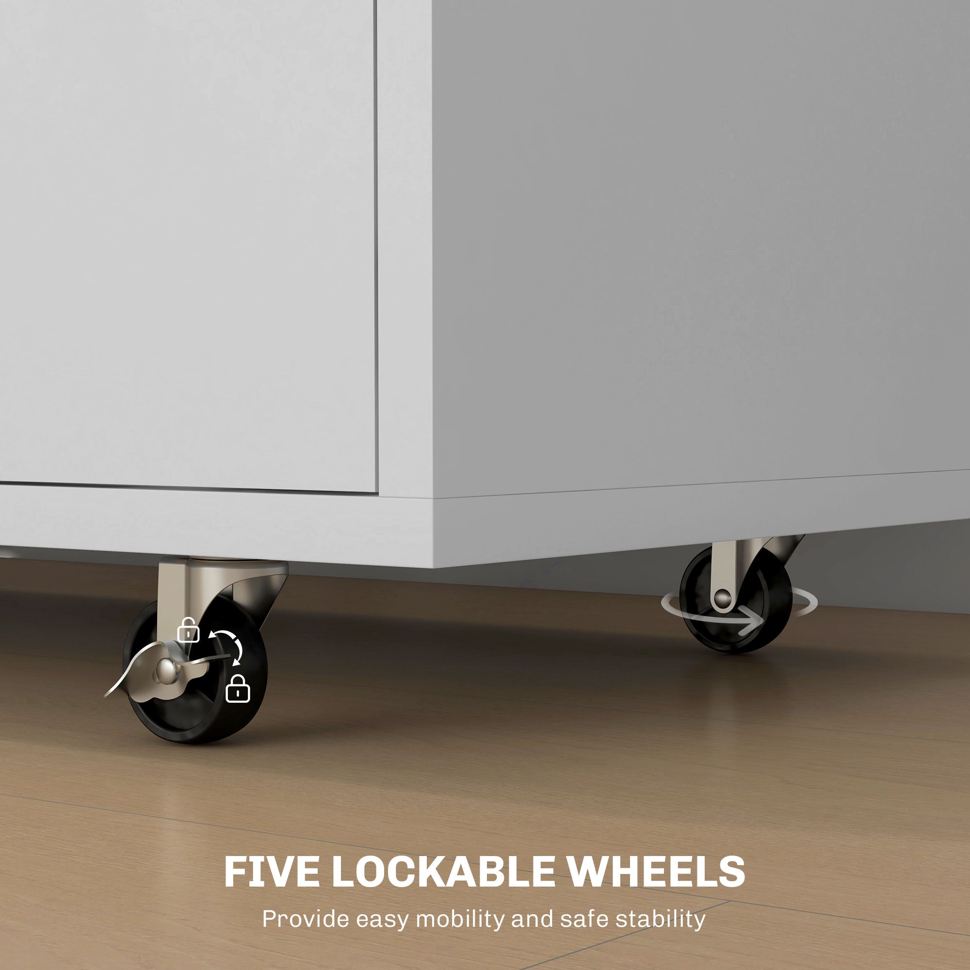 HOMCOM 2 Drawer Lateral Filing Cabinet with Charging Station and USB Ports, Mobile Printer Stand with Open Storage Shelf, Locking File Cabinet for A4, Letter Size, White