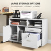 HOMCOM 2 Drawer Lateral Filing Cabinet with Charging Station and USB Ports, Mobile Printer Stand with Open Storage Shelf, Locking File Cabinet for A4, Letter Size, White