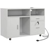 HOMCOM 2 Drawer Lateral Filing Cabinet with Charging Station and USB Ports, Mobile Printer Stand with Open Storage Shelf, Locking File Cabinet for A4, Letter Size, White