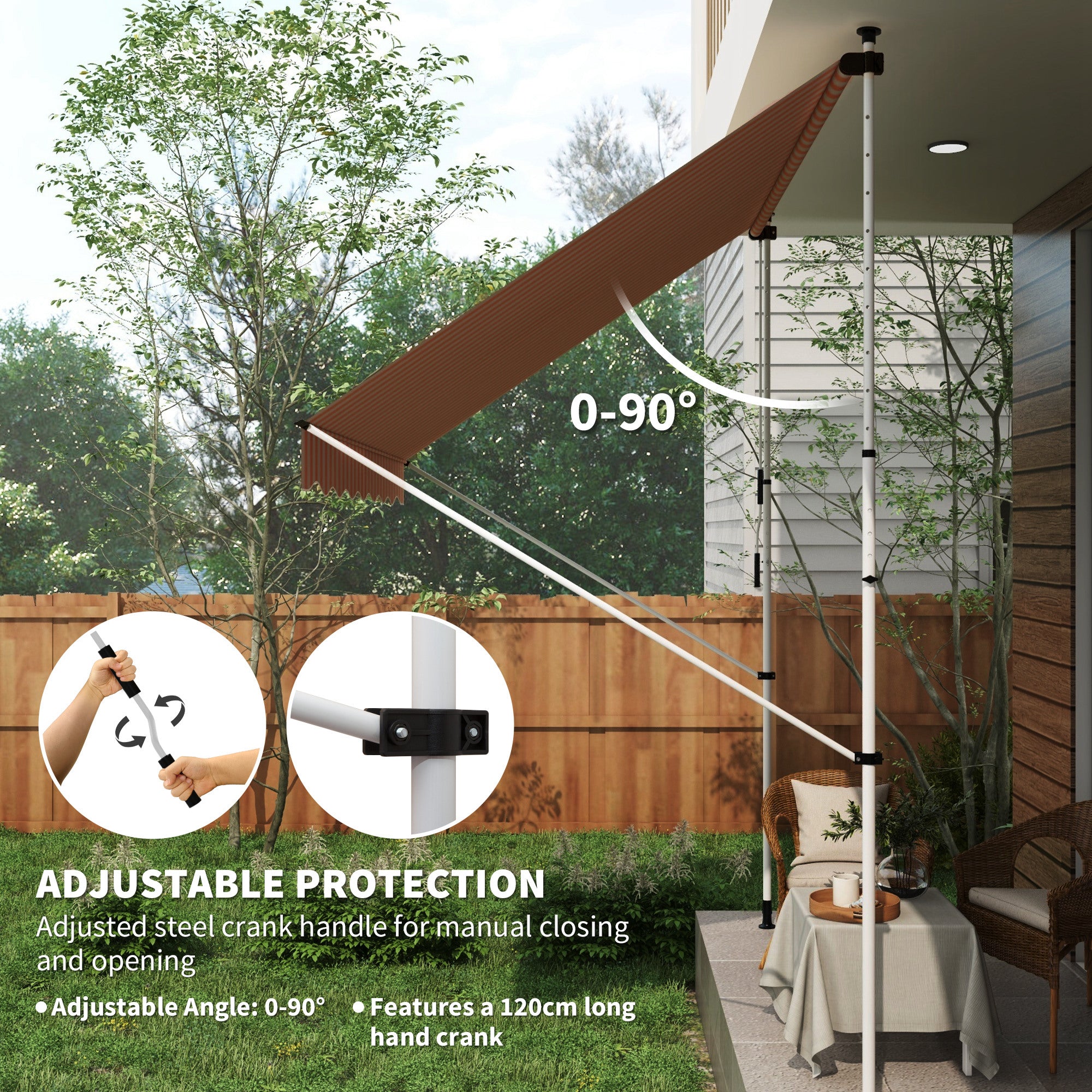 Outsunny 10x5ft Manual Retractable Awning, Patio Sun Shade Canopy Shelter with 5.6-9.2ft Support Pole, Water Resistant UV Protector, for Window, Door, Porch, Deck, Yellow