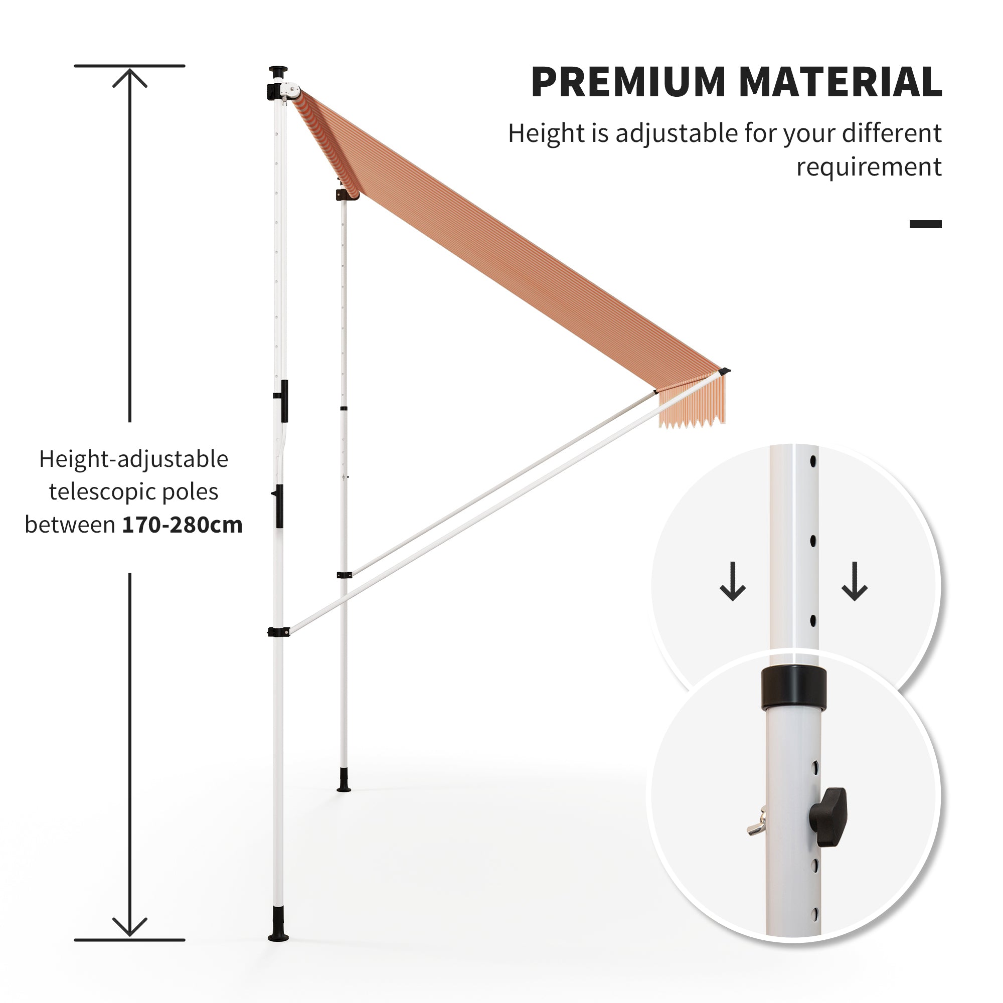 Outsunny 10x5ft Manual Retractable Awning, Patio Sun Shade Canopy Shelter with 5.6-9.2ft Support Pole, Water Resistant UV Protector, for Window, Door, Porch, Deck, Yellow
