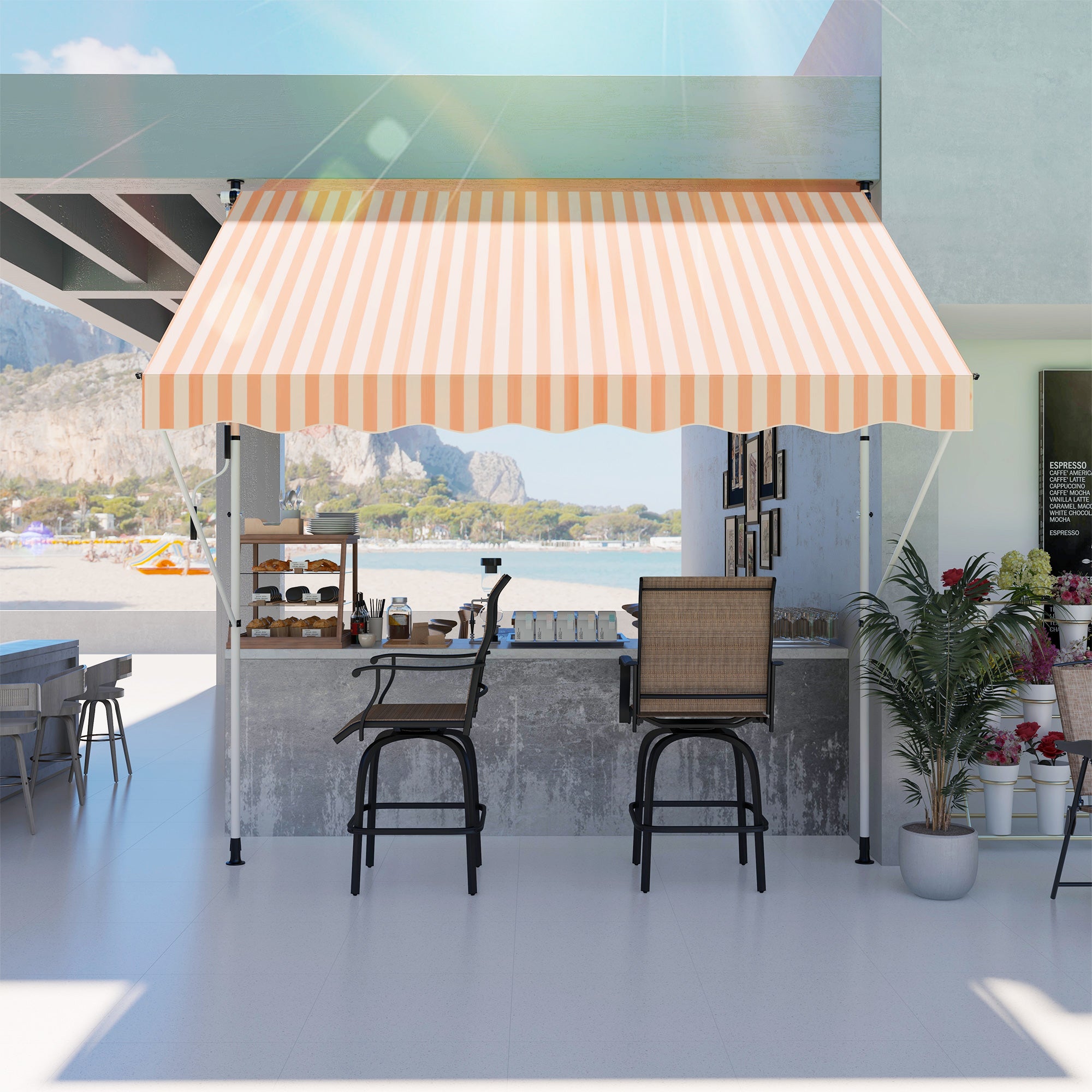 Outsunny 10x5ft Manual Retractable Awning, Patio Sun Shade Canopy Shelter with 5.6-9.2ft Support Pole, Water Resistant UV Protector, for Window, Door, Porch, Deck, Yellow