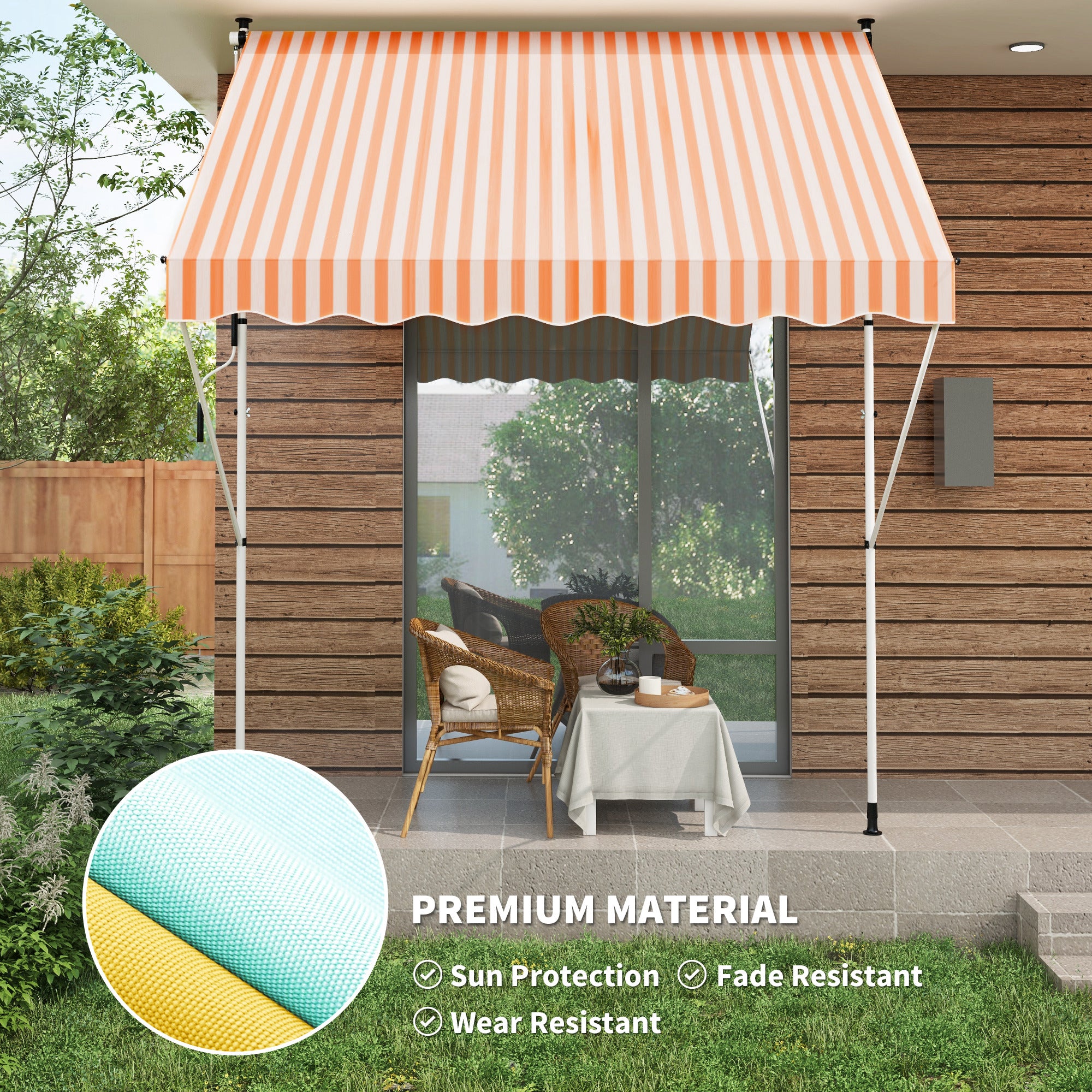 Outsunny 10x5ft Manual Retractable Awning, Patio Sun Shade Canopy Shelter with 5.6-9.2ft Support Pole, Water Resistant UV Protector, for Window, Door, Porch, Deck, Yellow