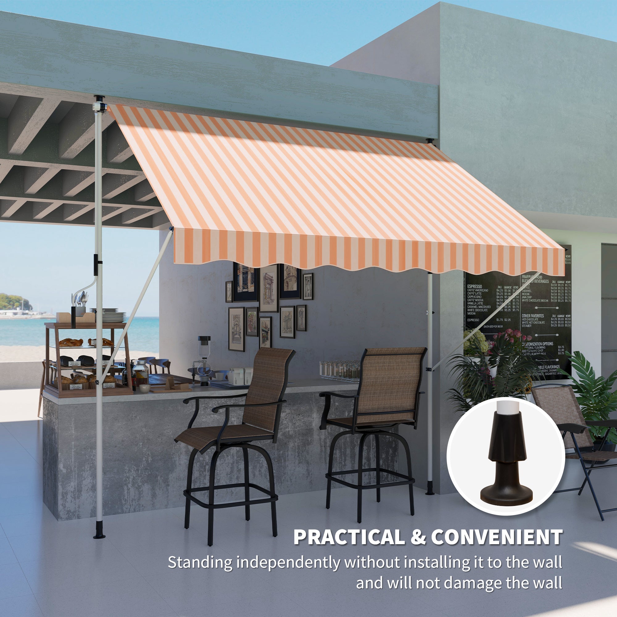 Outsunny 10x5ft Manual Retractable Awning, Patio Sun Shade Canopy Shelter with 5.6-9.2ft Support Pole, Water Resistant UV Protector, for Window, Door, Porch, Deck, Yellow