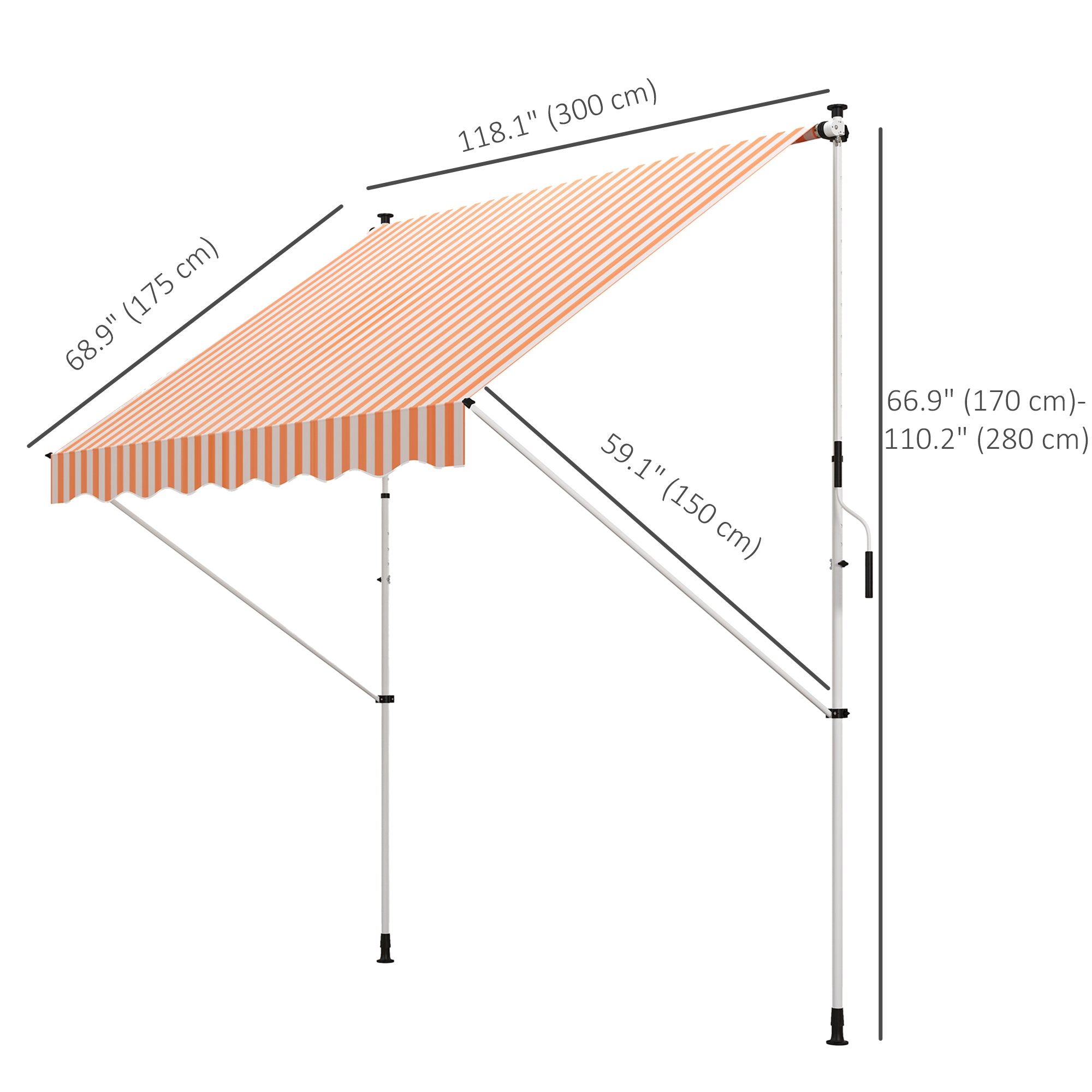 Outsunny 10x5ft Manual Retractable Awning, Patio Sun Shade Canopy Shelter with 5.6-9.2ft Support Pole, Water Resistant UV Protector, for Window, Door, Porch, Deck, Yellow