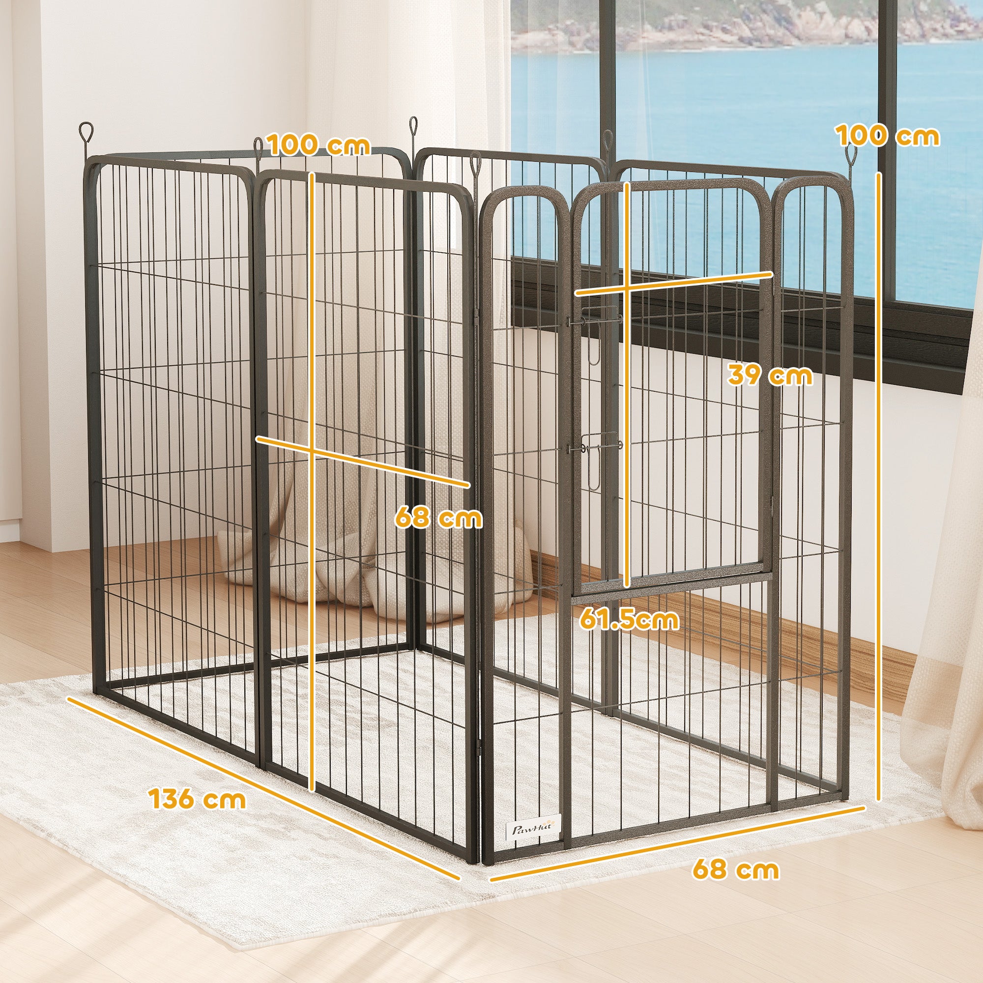PawHut Dog Pen, 6 Panels Puppy Pen, Heavy Duty Dog Playpen, Portable Detachable Dog Exercise Pen Animal Enclosure for Large Dogs, 100cm High, Black