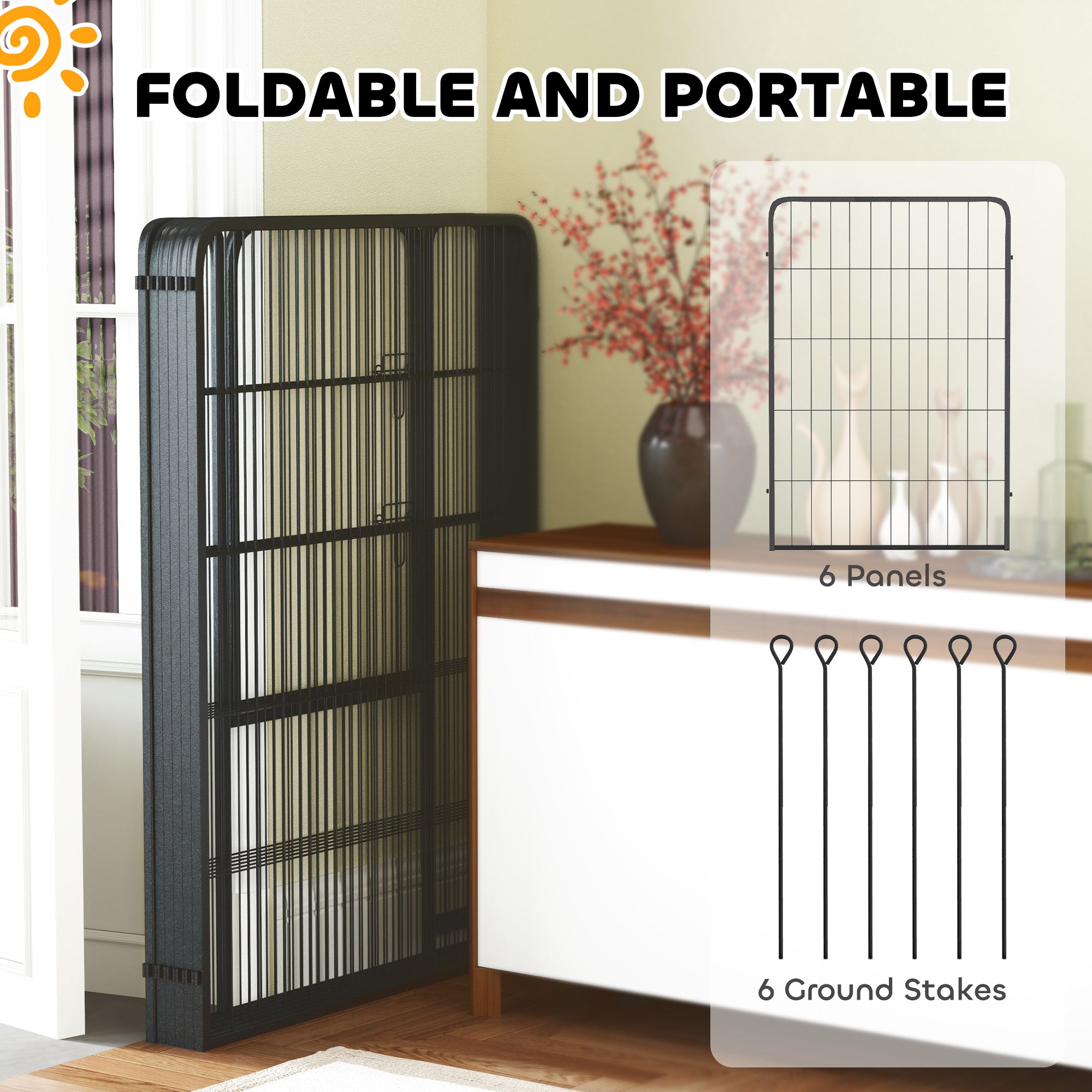PawHut Dog Pen, 6 Panels Puppy Pen, Heavy Duty Dog Playpen, Portable Detachable Dog Exercise Pen Animal Enclosure for Large Dogs, 100cm High, Black