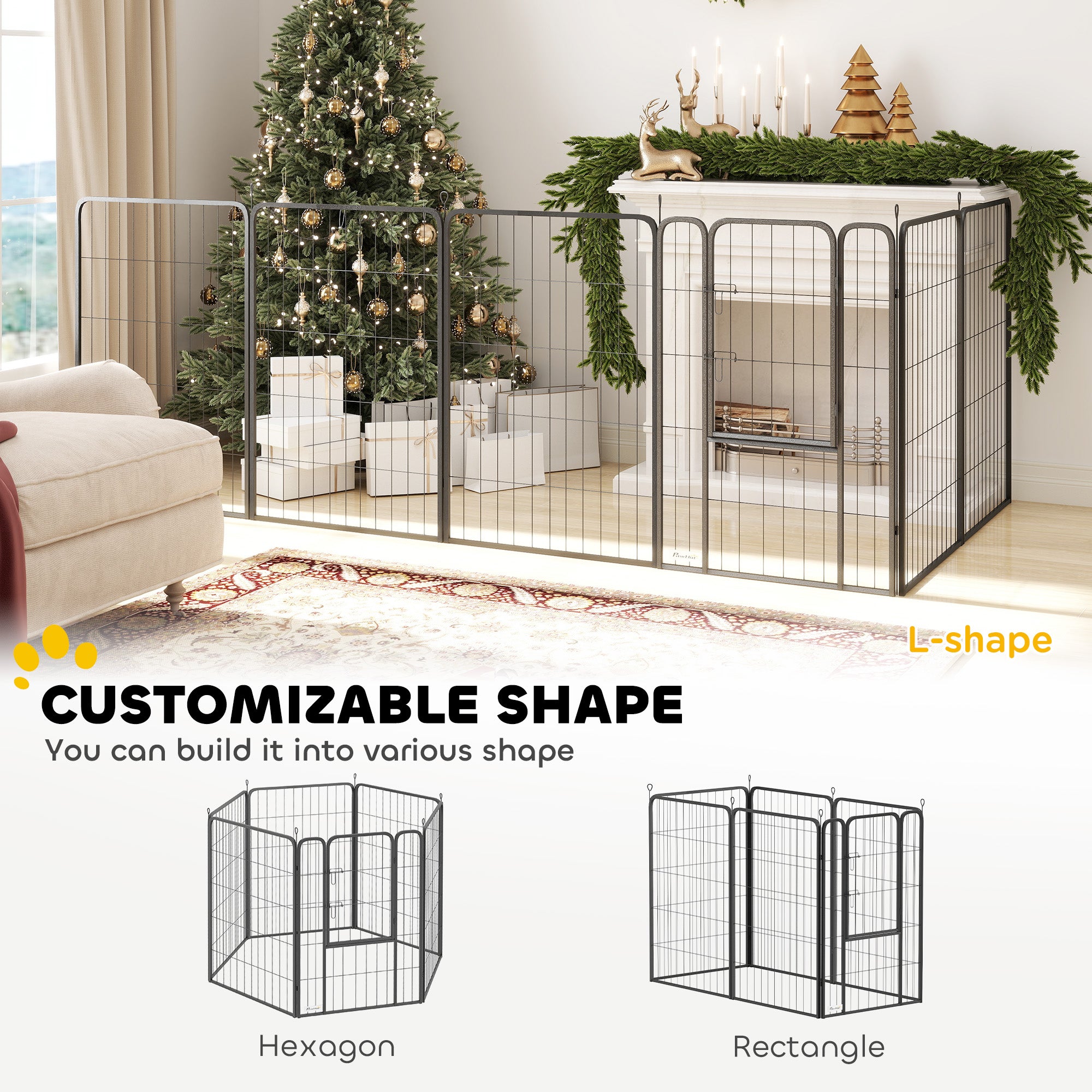 PawHut Dog Pen, 6 Panels Puppy Pen, Heavy Duty Dog Playpen, Portable Detachable Dog Exercise Pen Animal Enclosure for Large Dogs, 100cm High, Black