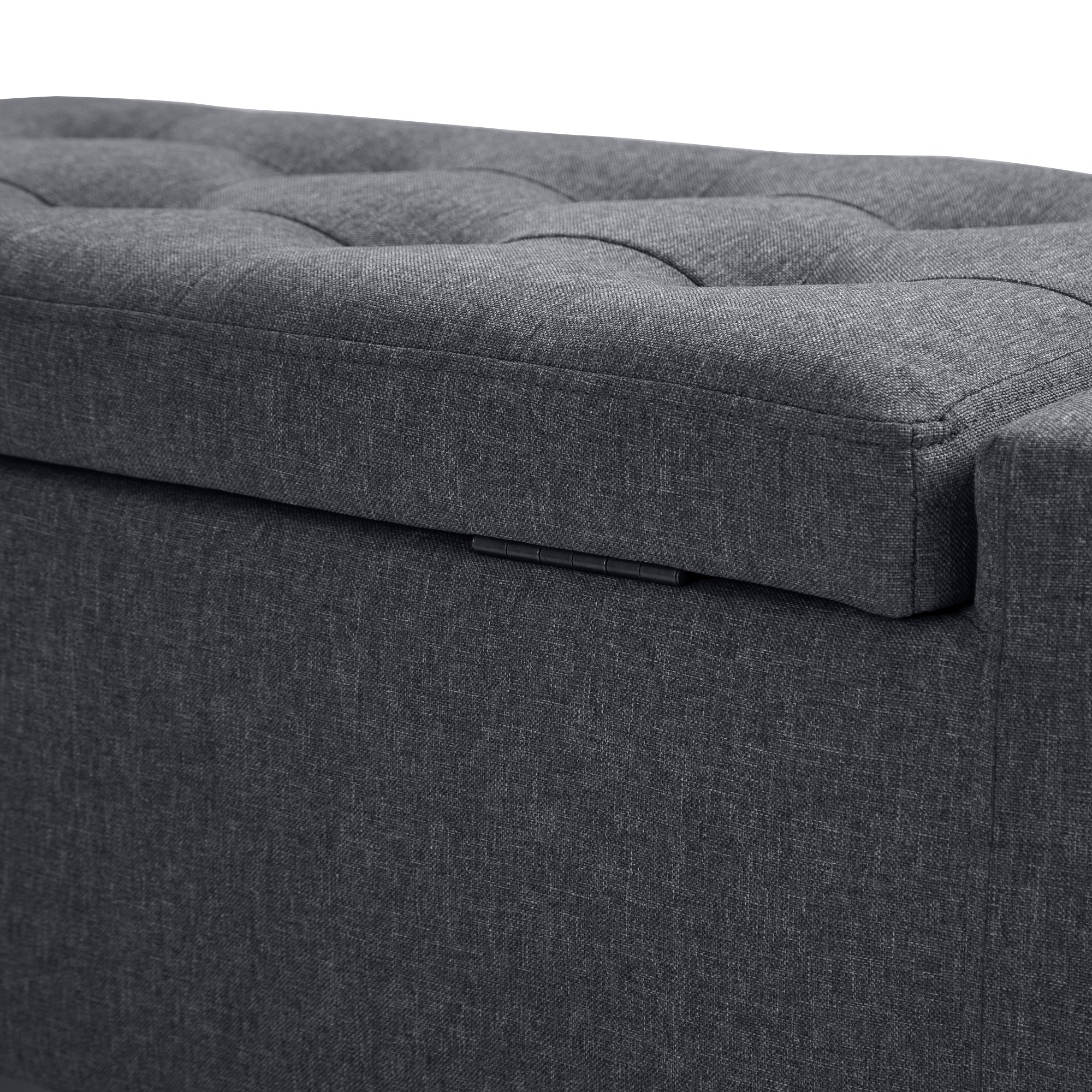 HOMCOM Storage Ottoman Bench Linen-Touch Fabric Tufted Chest Footstool with Flipping Top, Dark Grey