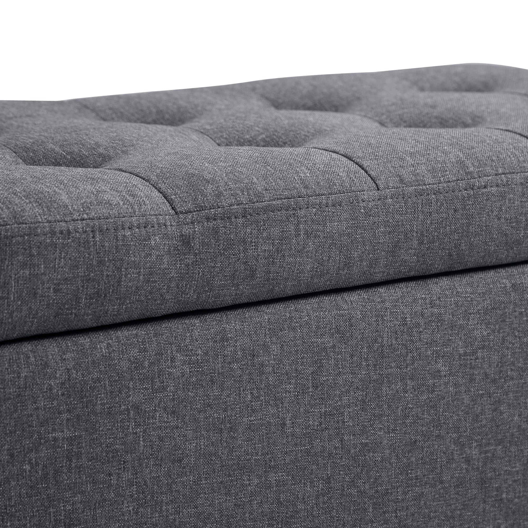 HOMCOM Storage Ottoman Bench Linen-Touch Fabric Tufted Chest Footstool with Flipping Top, Dark Grey