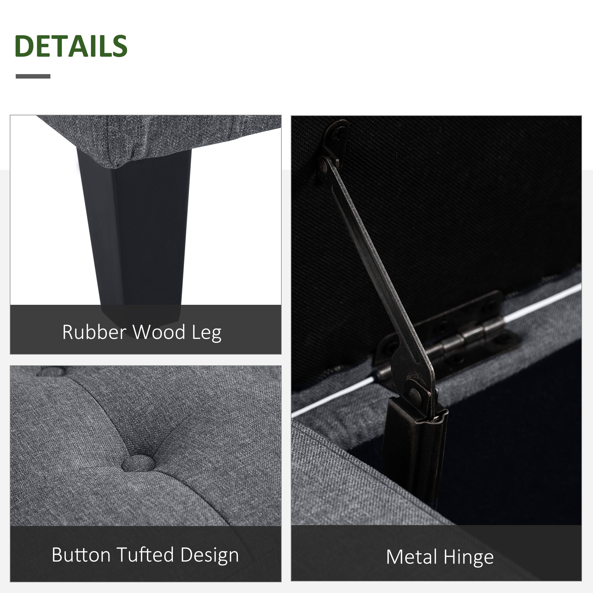 HOMCOM Storage Ottoman Bench Linen-Touch Fabric Tufted Chest Footstool with Flipping Top, Dark Grey