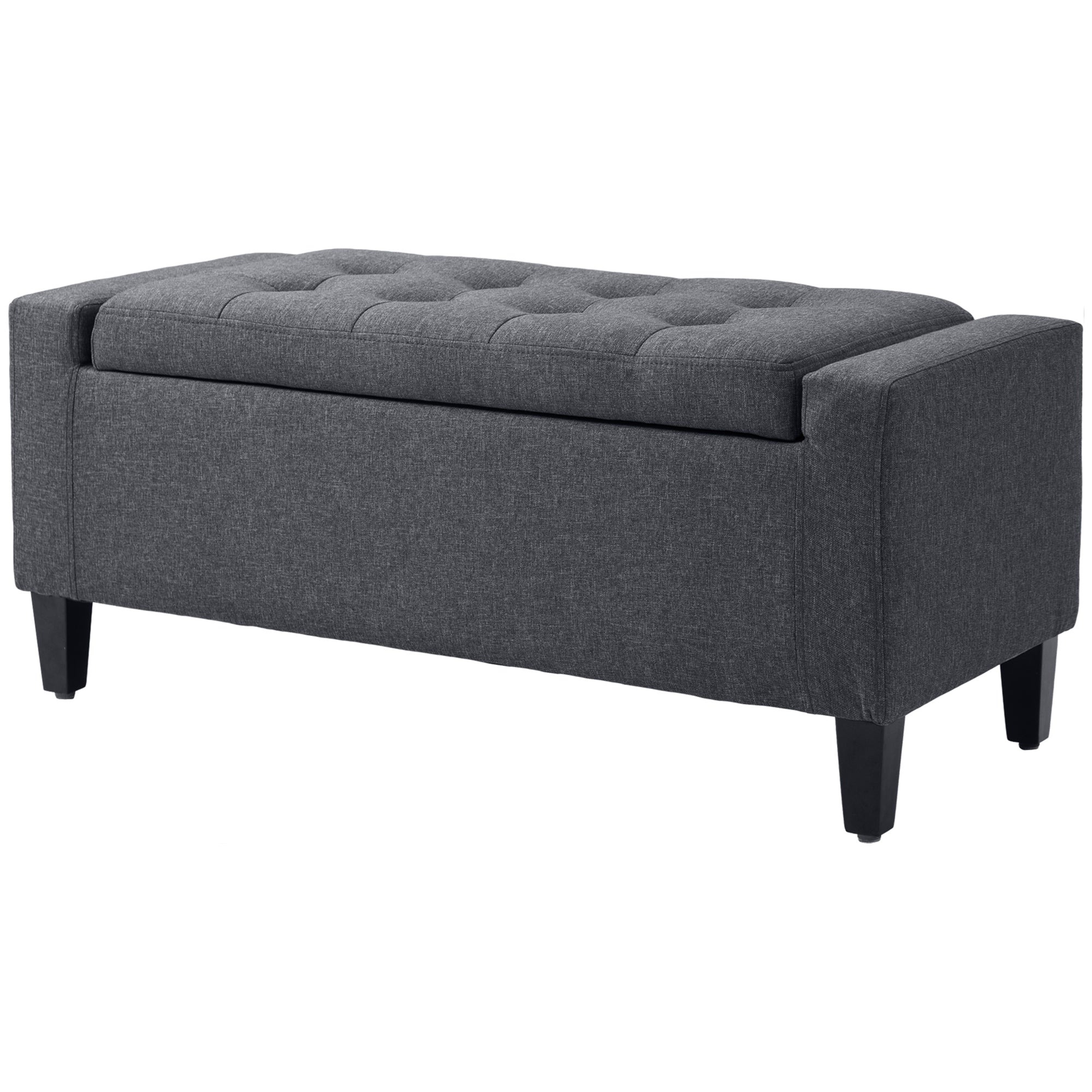 HOMCOM Storage Ottoman Bench Linen-Touch Fabric Tufted Chest Footstool with Flipping Top, Dark Grey