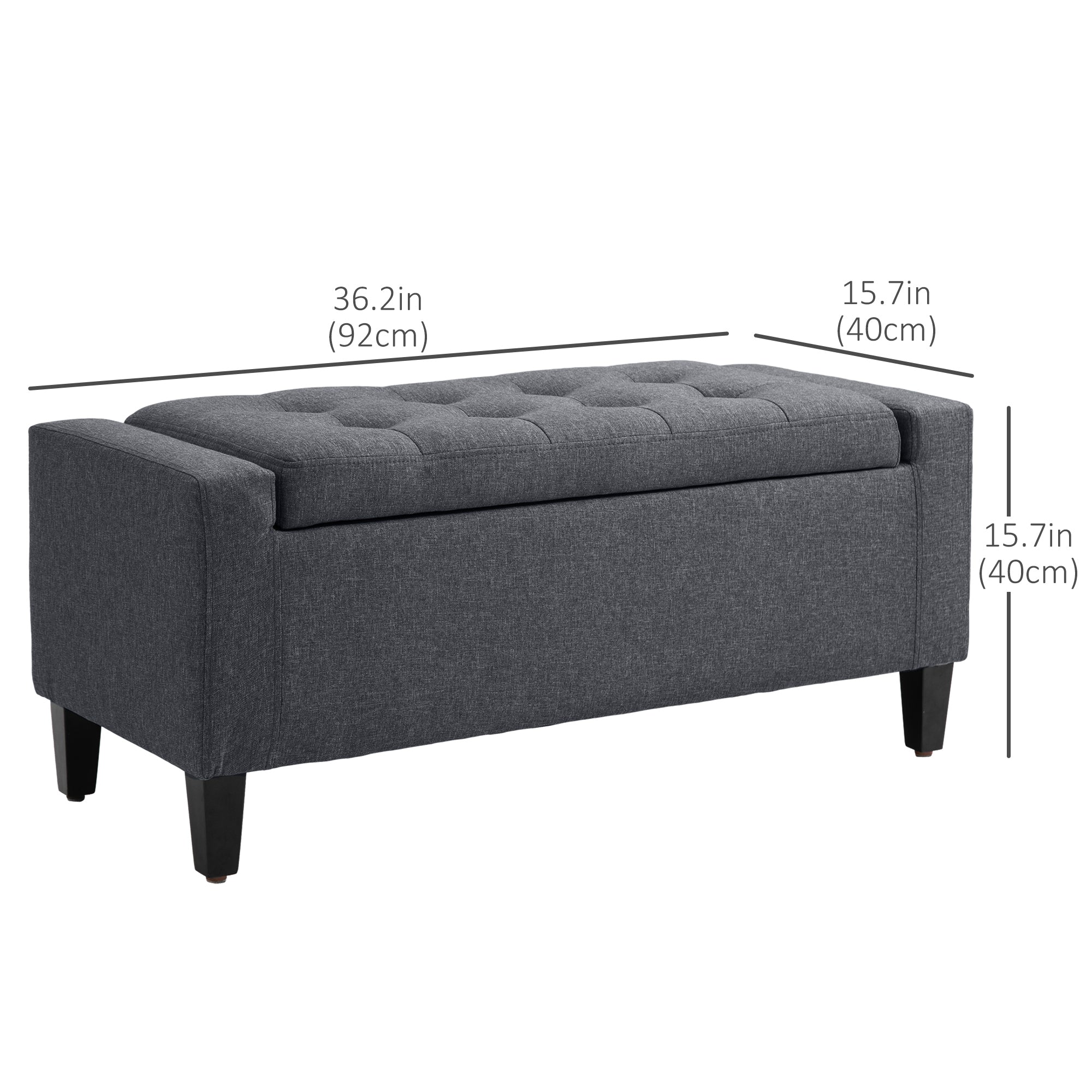 HOMCOM Storage Ottoman Bench Linen-Touch Fabric Tufted Chest Footstool with Flipping Top, Dark Grey