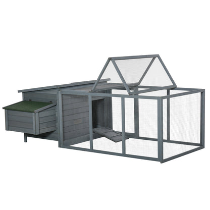 PawHut 88" Large Wooden Chicken Coop Outdoor Hen House Poultry Cage Pen Backyard with Run, Nesting Box, Waterproof Roof and Removable Tray, Gray