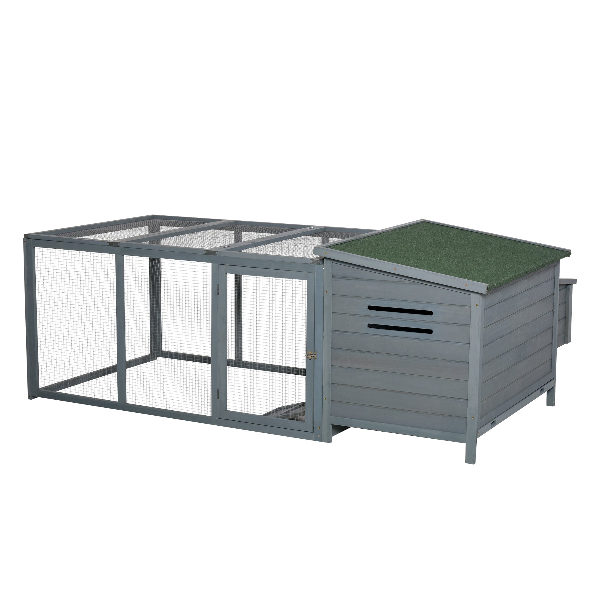 PawHut 88" Large Wooden Chicken Coop Outdoor Hen House Poultry Cage Pen Backyard with Run, Nesting Box, Waterproof Roof and Removable Tray, Gray