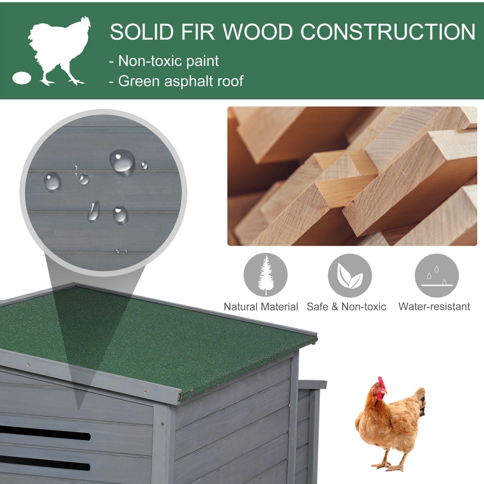 PawHut 88" Large Wooden Chicken Coop Outdoor Hen House Poultry Cage Pen Backyard with Run, Nesting Box, Waterproof Roof and Removable Tray, Gray