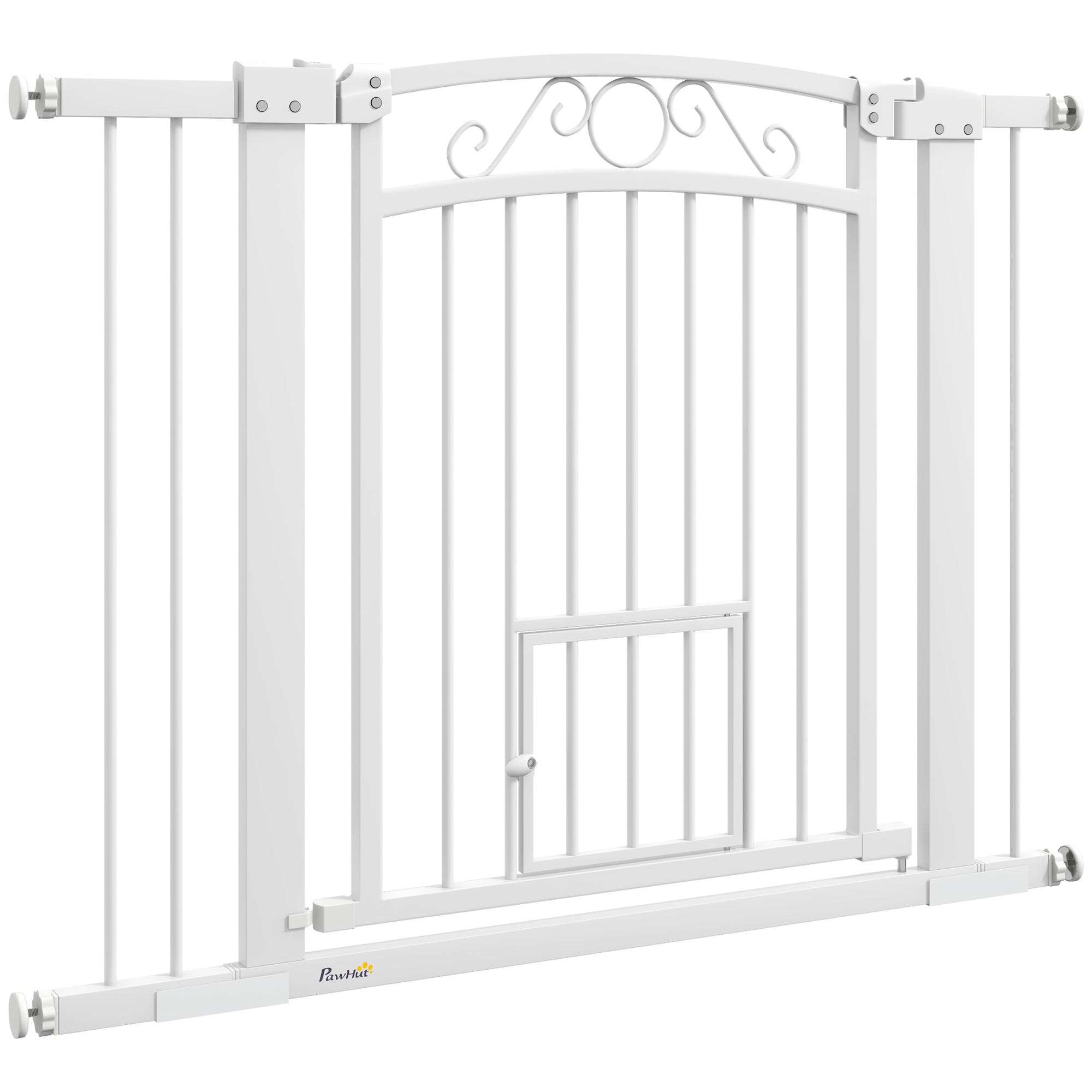 PawHut Dog Gate, Walk Through Pet Gate with Small Pet Door, Auto Close, for Doorways, House, Stair, 2 Extension Kits, Pressure Mount Kit, 30"-41" W x 30" H