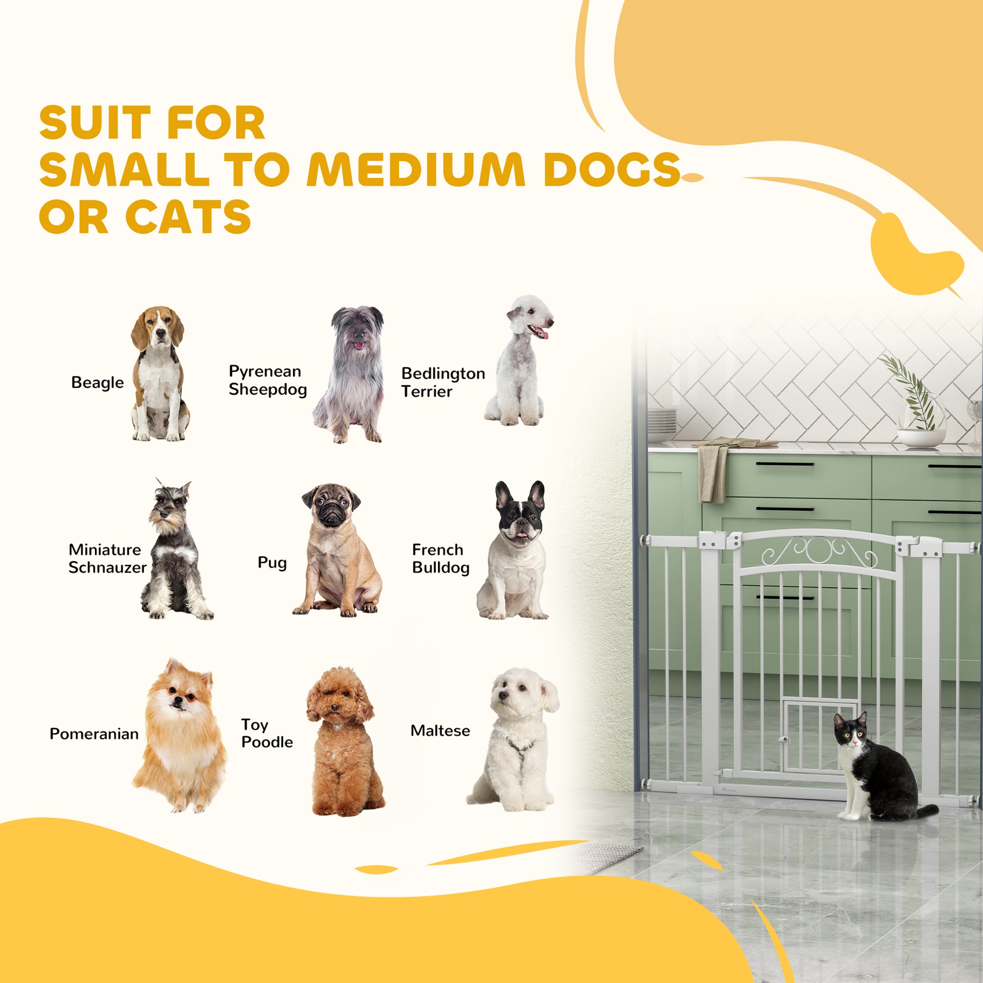 PawHut Dog Gate, Walk Through Pet Gate with Small Pet Door, Auto Close, for Doorways, House, Stair, 2 Extension Kits, Pressure Mount Kit, 30"-41" W x 30" H