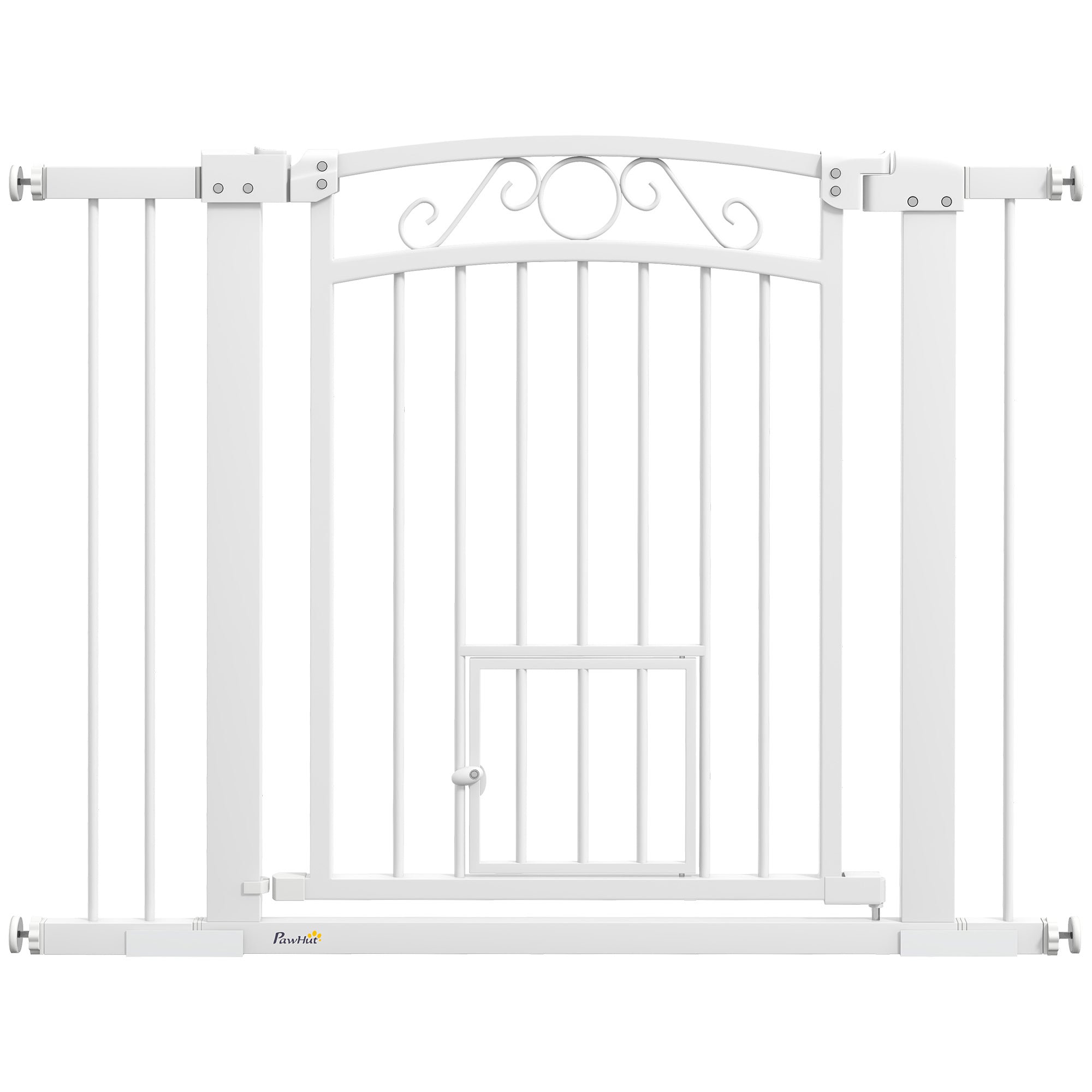 PawHut Dog Gate, Walk Through Pet Gate with Small Pet Door, Auto Close, for Doorways, House, Stair, 2 Extension Kits, Pressure Mount Kit, 30"-41" W x 30" H