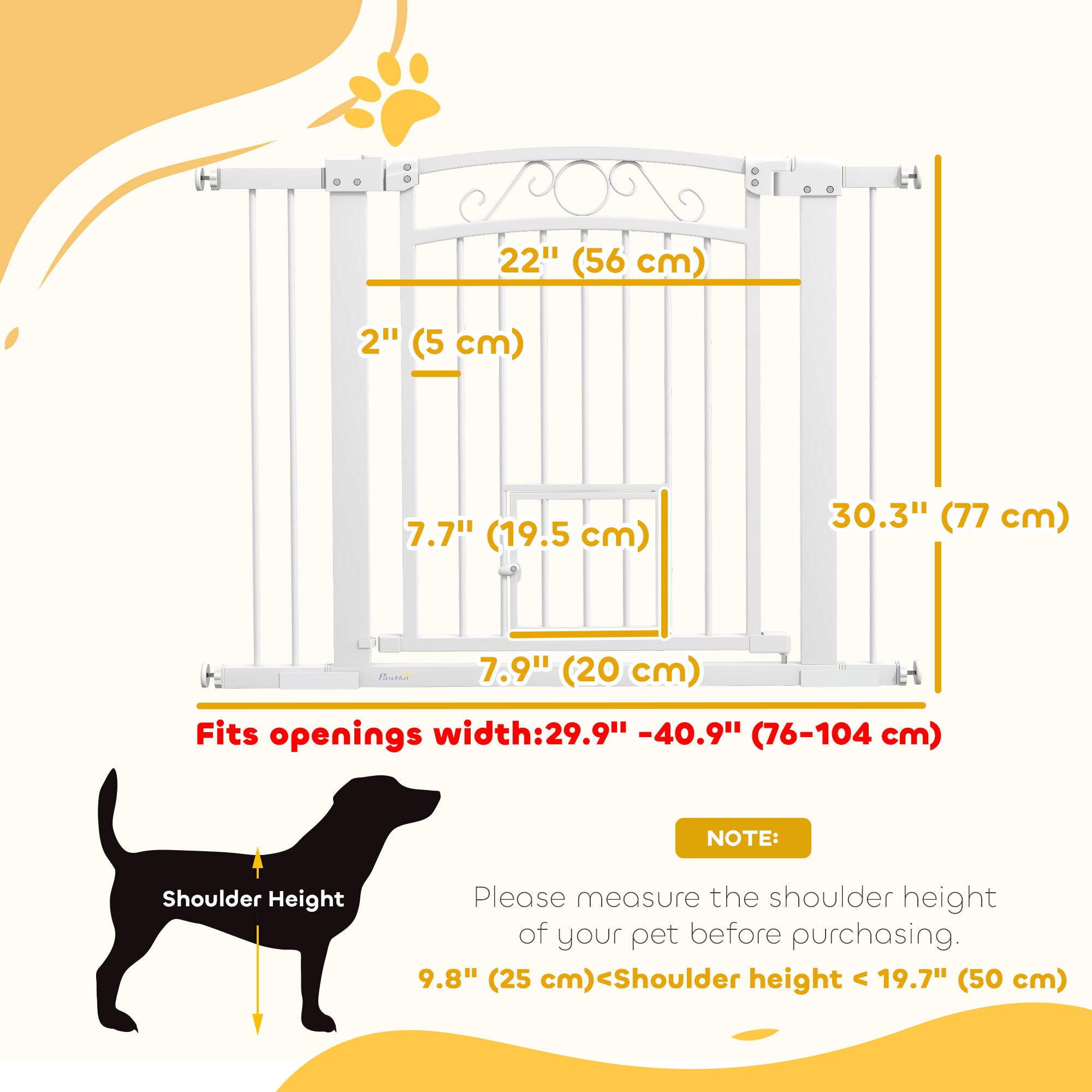 PawHut Dog Gate, Walk Through Pet Gate with Small Pet Door, Auto Close, for Doorways, House, Stair, 2 Extension Kits, Pressure Mount Kit, 30"-41" W x 30" H